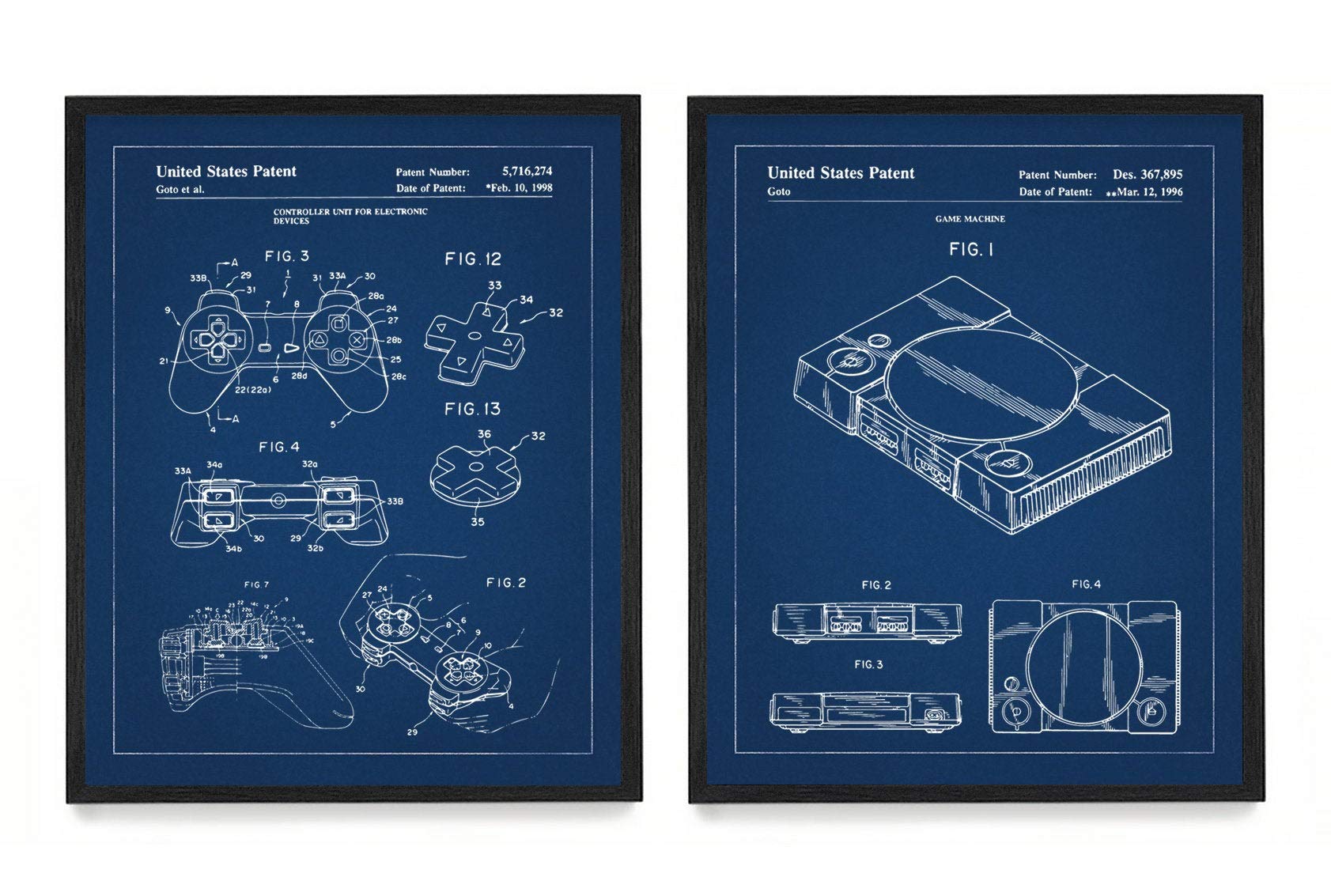 PlayStation Controller & Console Patent Poster Prints - Video Game Wall Art Decor for Home, Kids Room & Basement - Set of 2 Unframed 24x36 Inch Posters - Perfect for Gamers & Gaming Room Decor