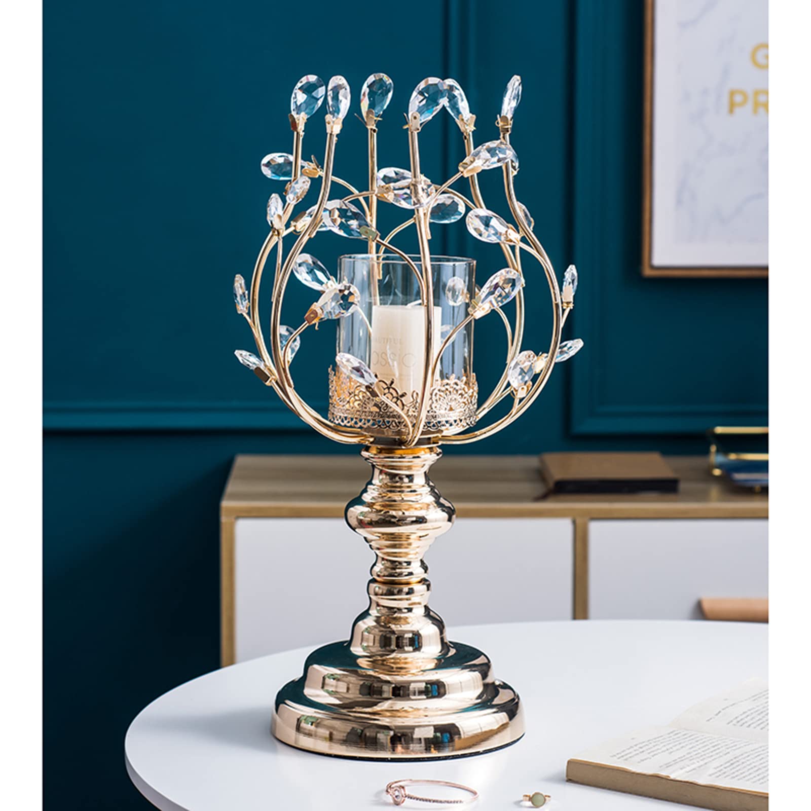 Exquisite Crystal Candle Stand - Elegant Candle Holder for Dining Table Centerpiece, Wedding Decor, Restaurant & Home Decor (41x14cm) - Perfect for Romantic Dinners, Wedding Receptions & Coffee Table Displays