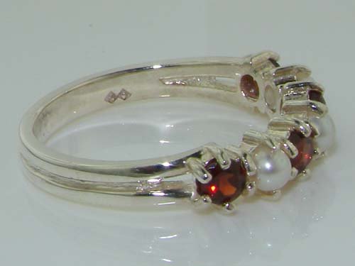 925 Sterling Silver Cultured Pearl & Garnet Women's Eternity Ring - Elegant Stackable Wedding Band for Anniversary, Engagement, or Gift Giving