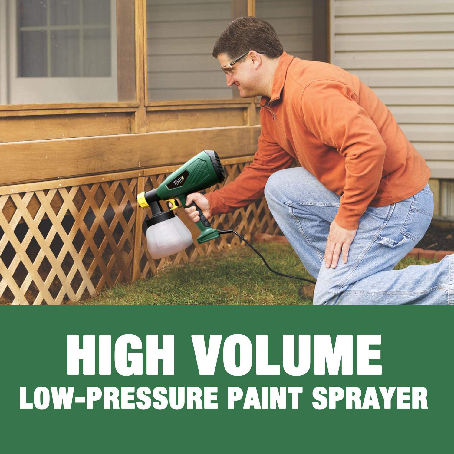 TECCPO HVLP Electric Paint Sprayer - 100DIN-s, 4 Nozzles with 3 Sizes & 3 Spray Patterns, 1300ml Detachable Container, Adjustable Volume Dial for Home DIY, Furniture Painting, Wall Refinishing & Gardening Projects