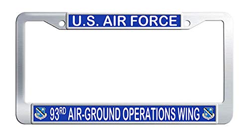 US Air Force 93rd Air-Ground Operations Wing Stainless Steel License Plate Frame - Durable Military Car Accessory for Trucks, SUVs & Vehicles