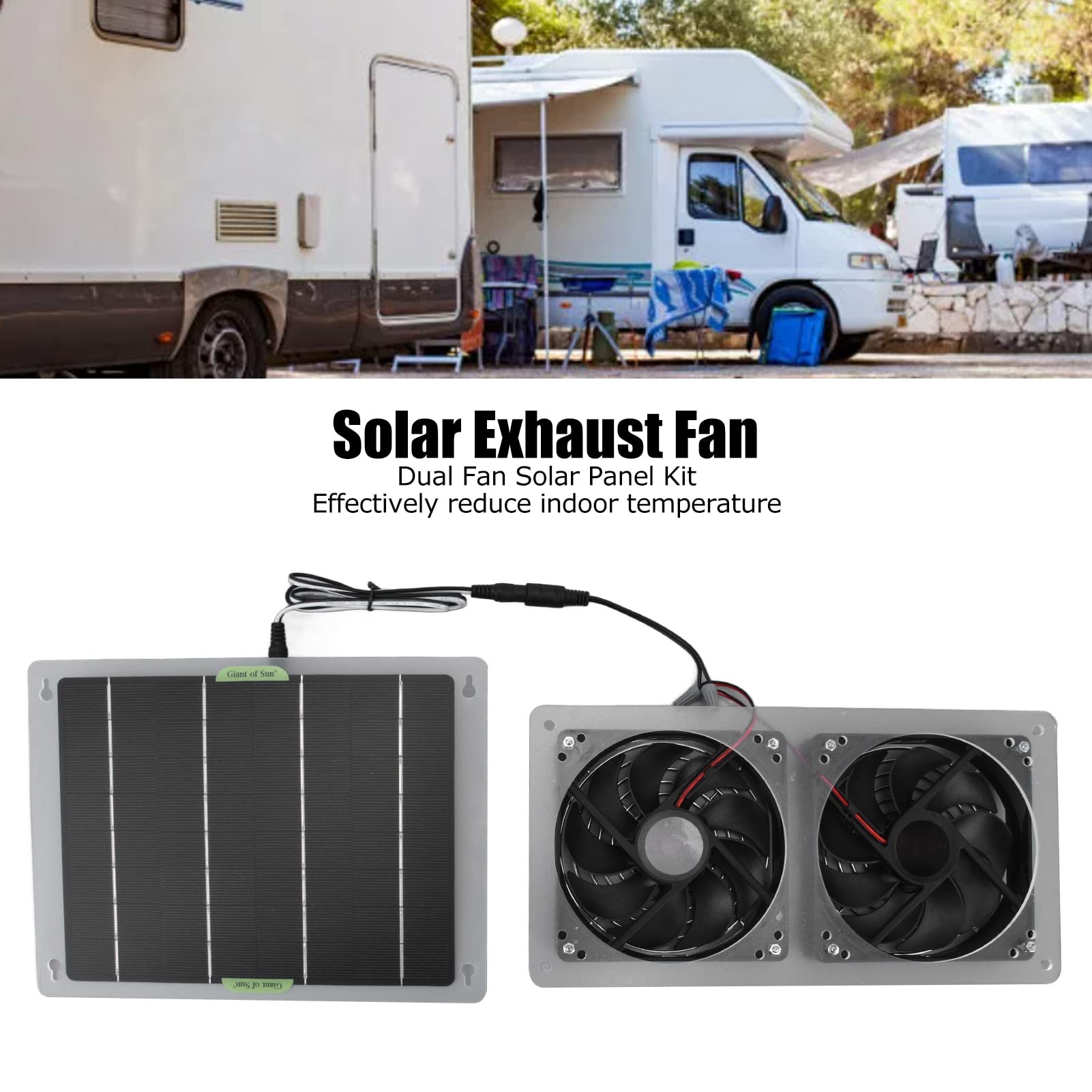 100W 12V Solar Panel Fan Kit - Waterproof Dual Exhaust Fans with Solar Panel for Greenhouses, Chicken Coops, Sheds & Pet Houses - Ideal for Ventilation in Small Spaces, Crawl Spaces & Outdoor Shelters