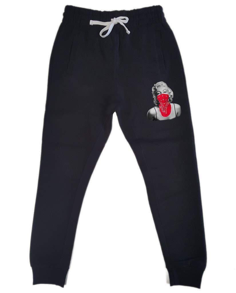 Men's Marilyn Monroe Red Bandana Print Black Fleece Jogger Sweatpants - Comfortable Gym Pants & Lounge Wear for Casual Outfits, Workouts, and Home Relaxation