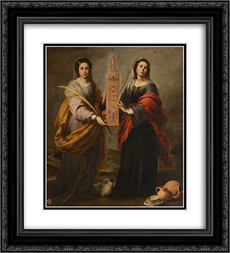 St. Justina and St. Rufina 20x22 Inch Black Ornate Frame Double Matted Museum Art Print by Bartolome Esteban Murillo - Perfect for Home Decor, Church Display & Art Collectors