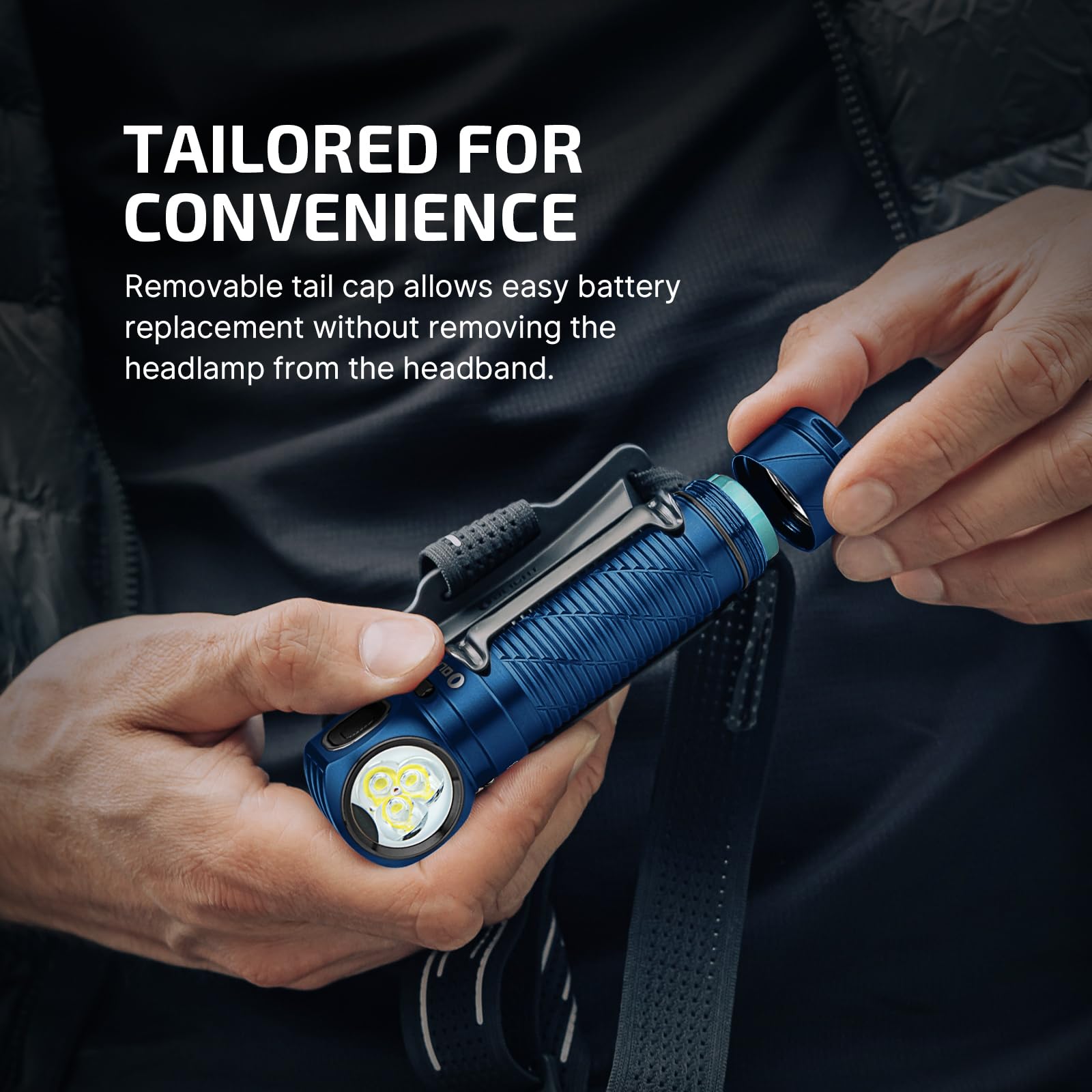 Olight Perun 3 Rechargeable 3000 Lumens LED Headlamp Flashlight with Red Light - IPX8 Waterproof Headlight with Adjustable Headband for Camping, Hiking, Running, Cycling & Night Work (Midnight Blue)