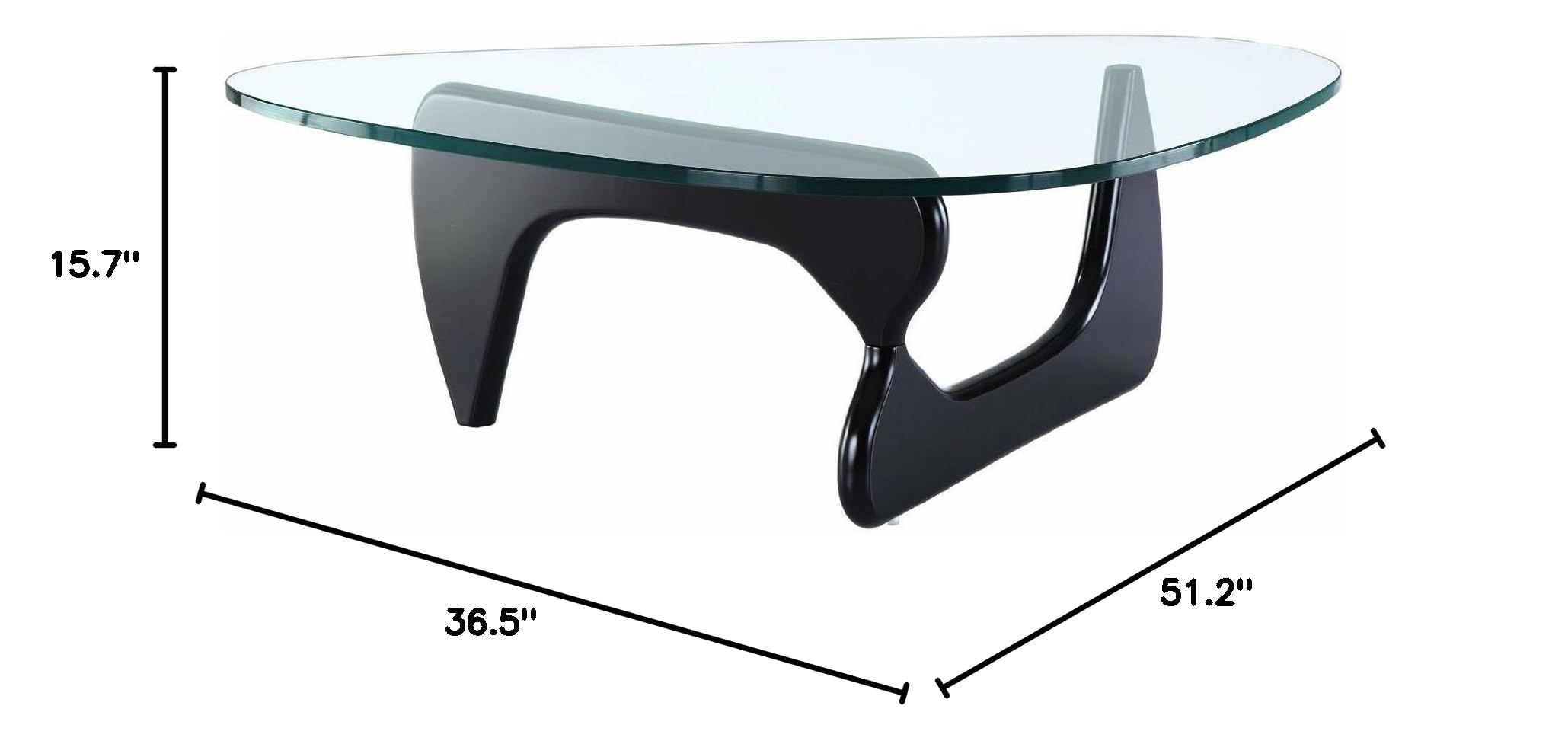Mid-Century Modern Coffee Table - Glass Top & Hardwood Base (Black) for Living Room