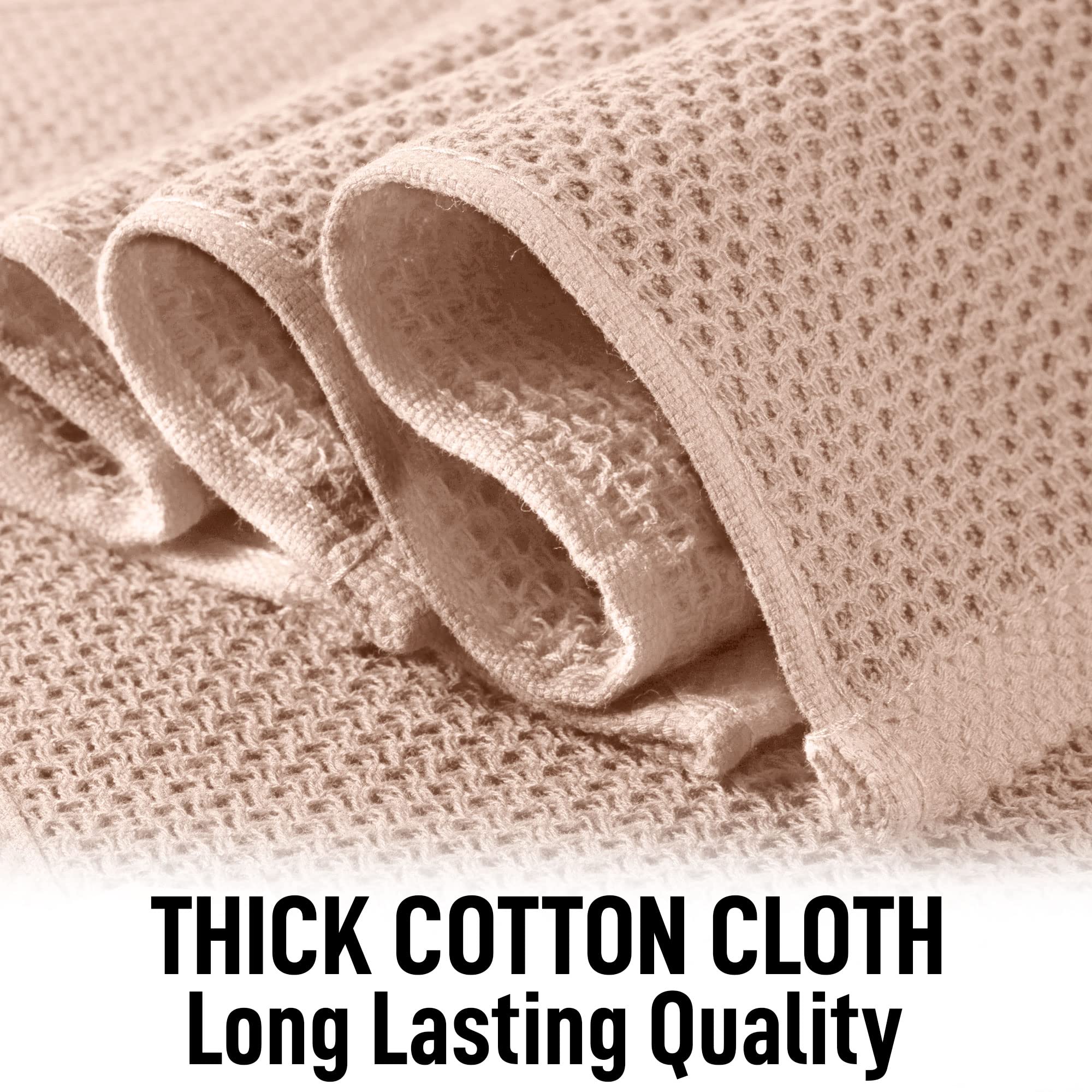 Zulay 3-Pack Cotton Waffle Weave Kitchen Towels - Super Absorbent for Dishes & Cleaning (Beige) - Perfect for Home & Commercial Use