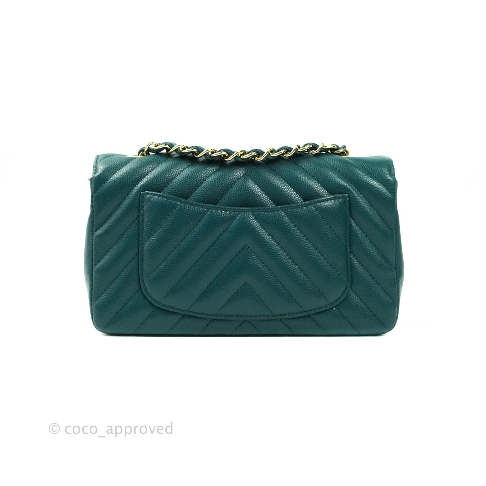 Chanel Chevron Mini Rectangular Caviar Leather Flap Bag - Dark Green with Gold Hardware | Luxury Crossbody Purse for Women, Perfect for Evening Events & Date Nights