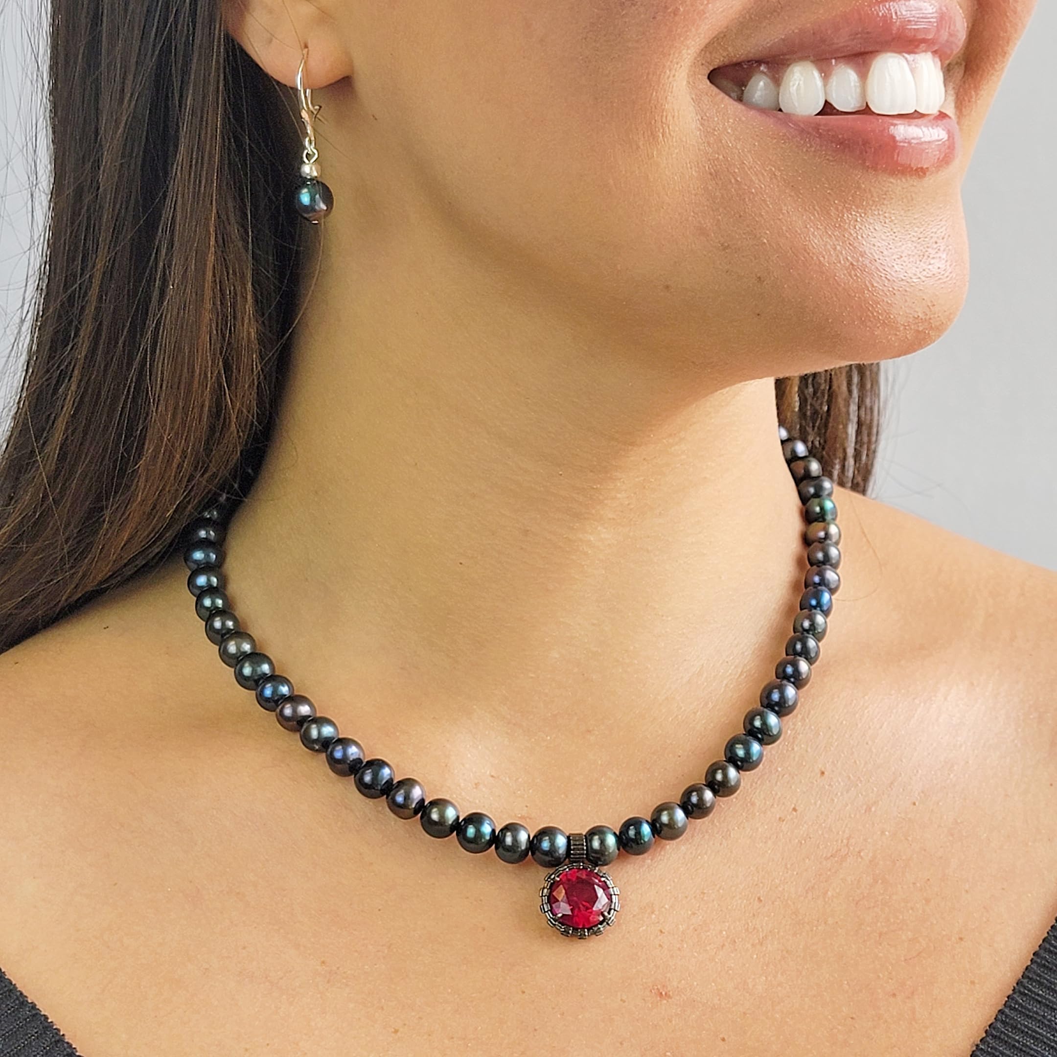 Pearl & Gemstone Jewelry Set - Bridal Necklace & Earrings for Her - Wedding & Gifts