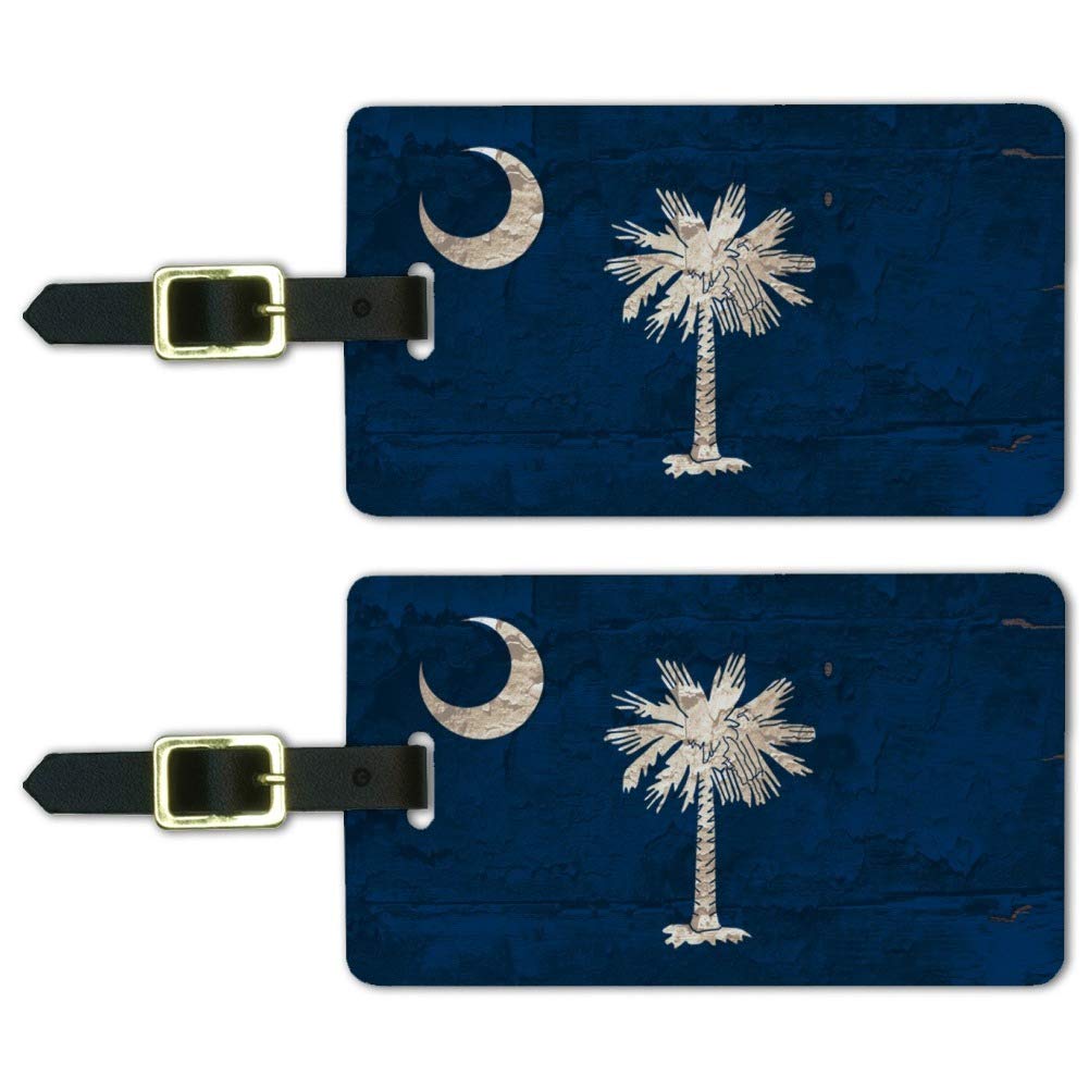 Rustic South Carolina State Flag Luggage ID Tags - Set of 2 Personalized Travel Accessories for Suitcases, Backpacks & Bags - Perfect for Travelers, Vacation & College Students