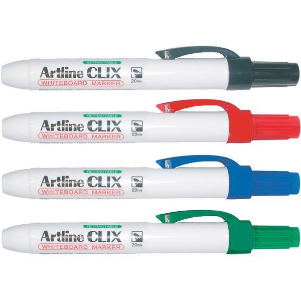 Artline 573 Clix Retractable Whiteboard Marker Set - 4 Pack with Bullet Tip for Office, Classroom & Home Use - Dry Erase Markers for Whiteboards, Glass & Non-Porous Surfaces