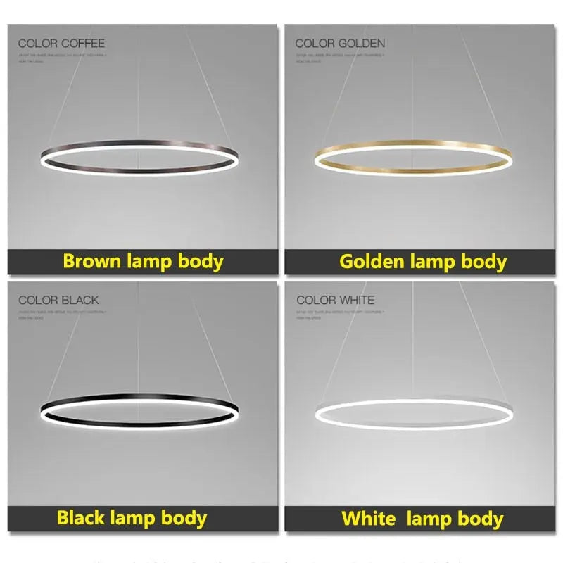 Modern Ring Pendant Light Fixture - Black/Gold/Brown Finish - Industrial Chic Ceiling Lighting for Kitchen Island, Dining Room & Living Room Decor