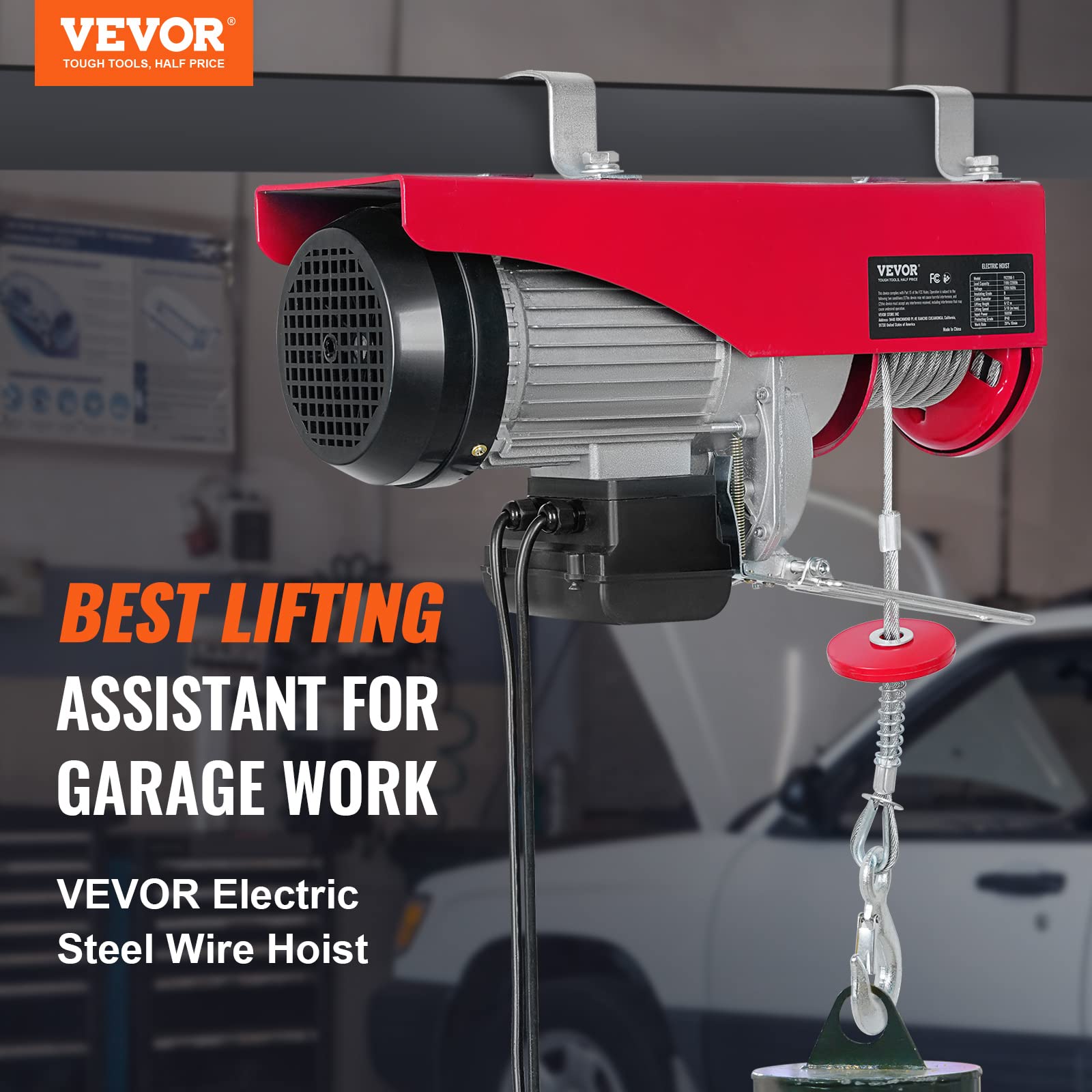 VEVOR 2200LBS Electric Hoist Winch - 110V Steel Lift with Remote Control & Single/Double Slings - Heavy Duty for Factory, Warehouse, Construction, Mining - Perfect for Lifting Equipment, Materials, and Machinery