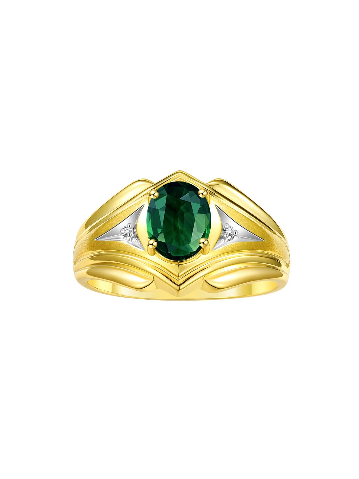 Rylos Men's Yellow Gold Plated Silver Ring - 9X7MM Oval Gemstone & Diamond Birthstone Ring for Men (Sizes 8-13) | Classic Designer Style for Weddings, Anniversaries & Special Occasions