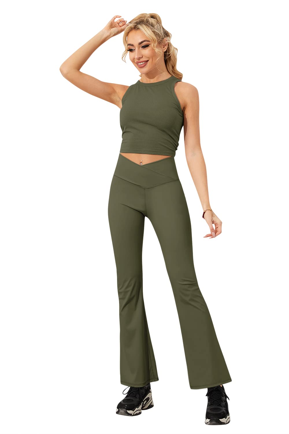 Esobo Women's High Waisted Bootleg Yoga Pants - Wide Leg Flare Workout Pants for Yoga, Gym & Office - Comfortable Bootcut Dress Pants for Casual & Professional Wear