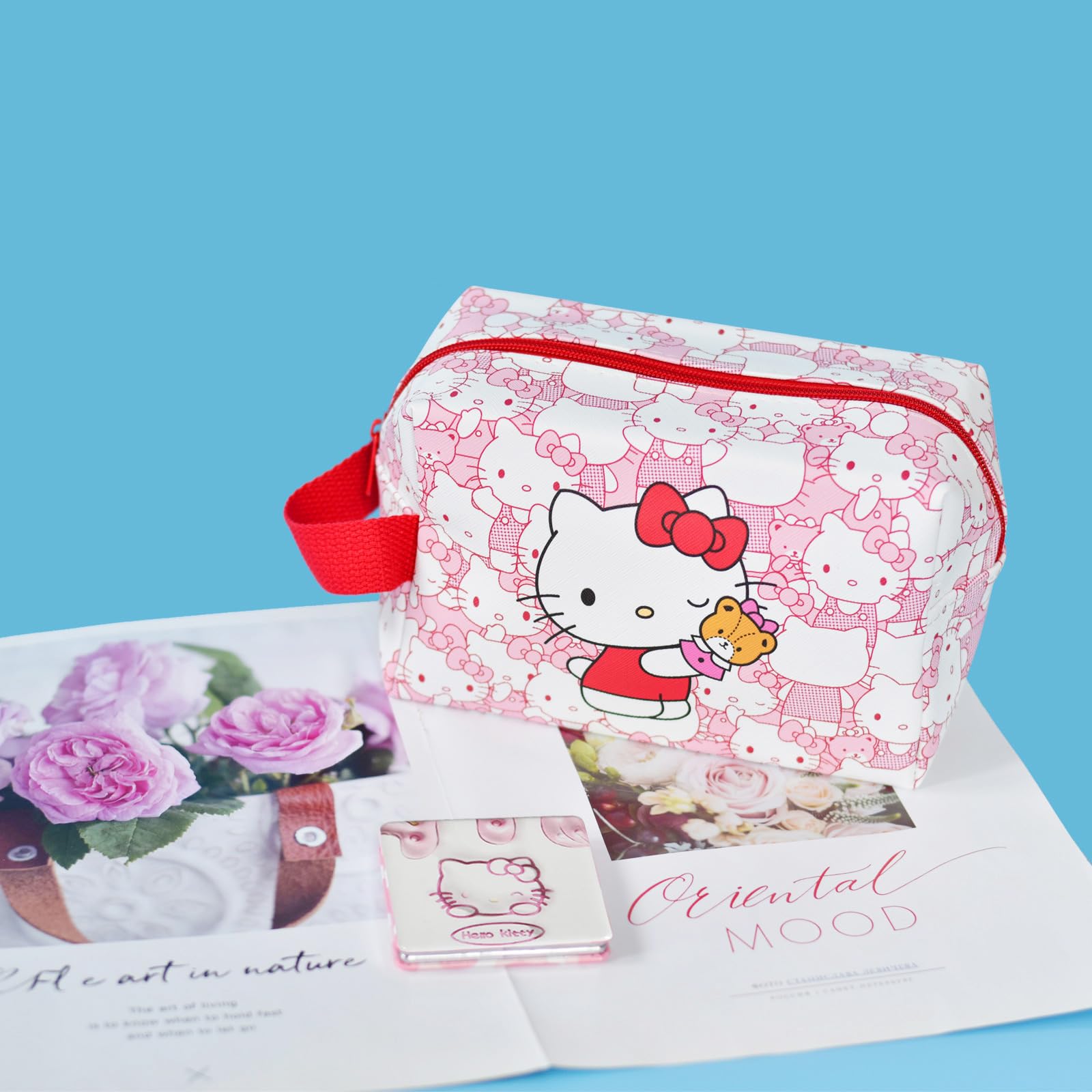 Cute Kitty Travel Cosmetic Bag - Large Capacity PU Leather Makeup Pouch with Zipper, Foldable Toiletry Organizer for Women & Girls | Perfect for Travel, Gym, and Daily Makeup Storage