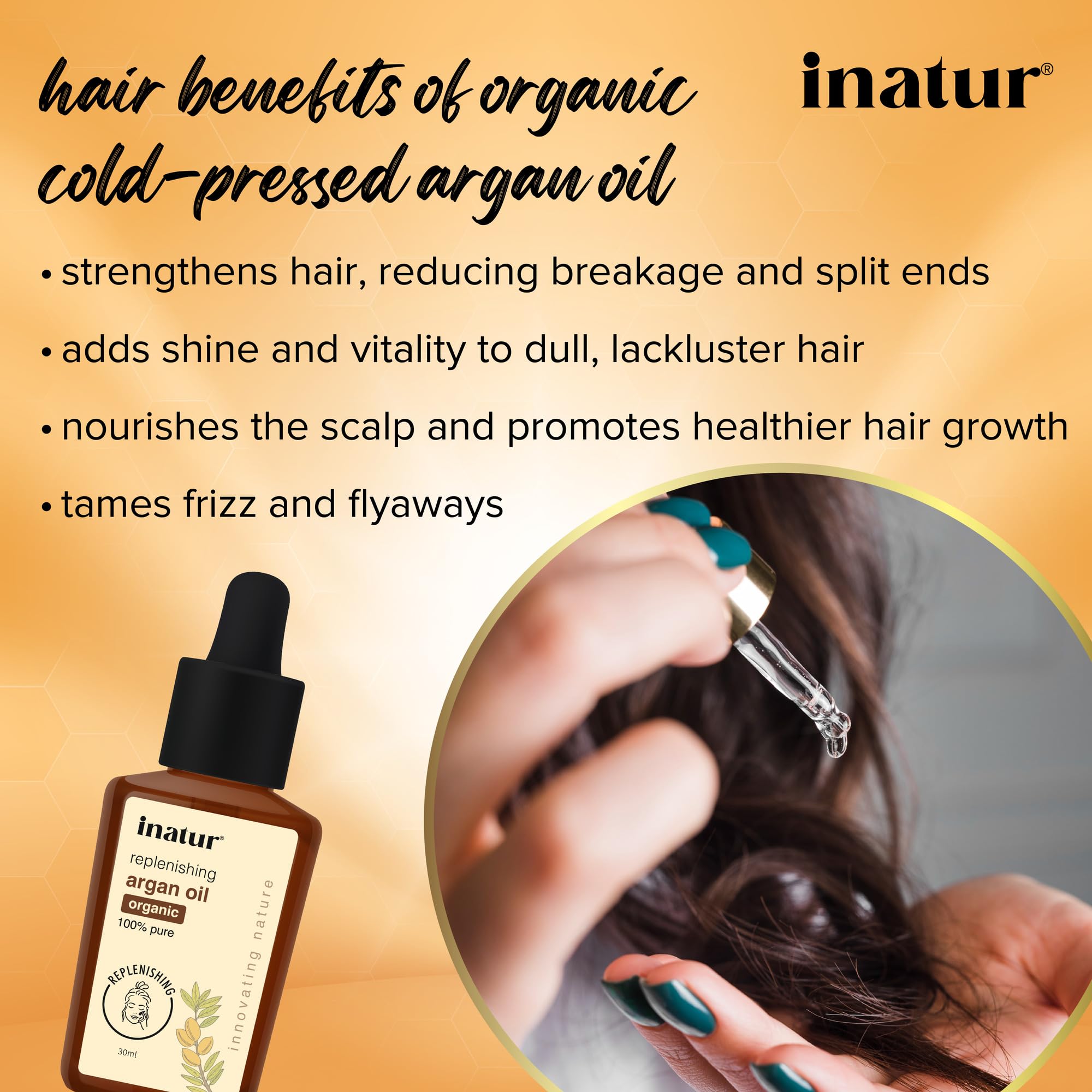 Organic Cold Pressed Argan Oil for Hair & Skin - 100% Pure Natural Moisturizer with Vitamin E | Hydrates, Nourishes & Repairs Dry Hair & Face | 30ml Bottle | Perfect for Daily Hair Care, Facial Treatment & Massage Therapy