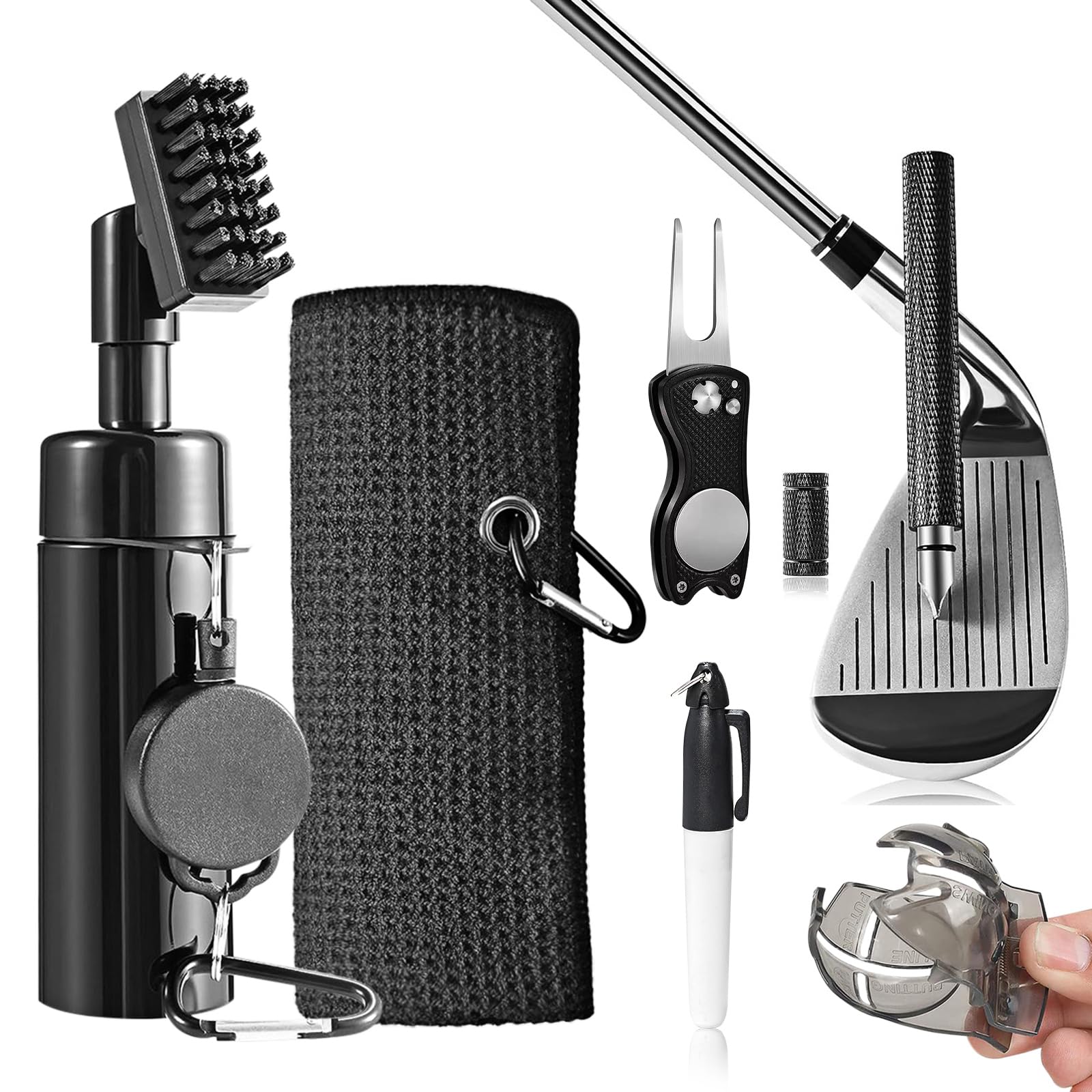 Premium Golf Club Cleaning Kit with Club Cleaner, Water Towel, Divot Repair Tool & Groove Sharpener | Complete Golf Ball Alignment & Maintenance Set | Ideal for Men & Women Golfers | Perfect for Course Play, Practice & Equipment Care