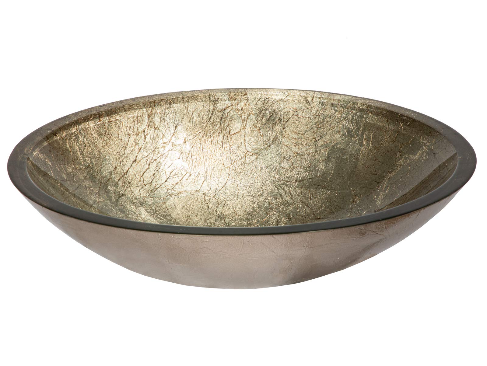 Elegant Champagne Foil Oval Glass Vessel Bathroom Sink - Modern Vanity Basin for Powder Room, Guest Bath & Luxury Home Decor