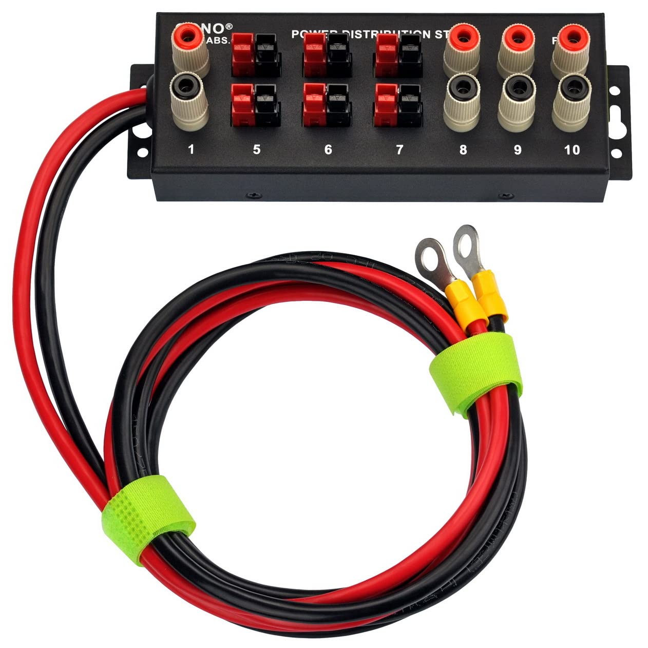 10 Outlet DC Power Distribution Strip Box with Banana Jack & Power Pole Connectors - Perfect for RV, Marine, and Solar Power Systems