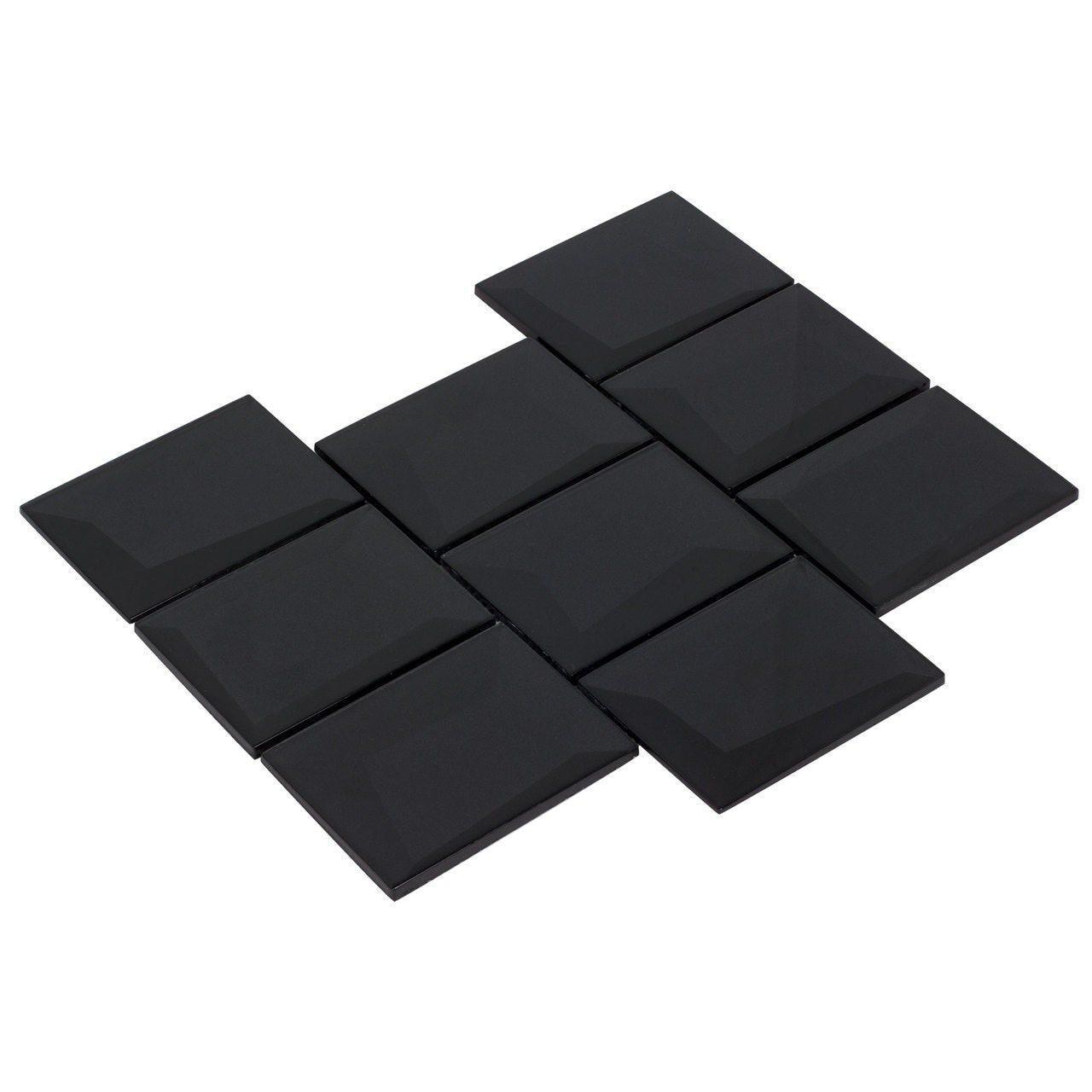 3D Dark Glass Wall Tiles for Bathroom & Kitchen Backsplash - Modern Decorative Mosaic Tiles for Home Renovation & Interior Design