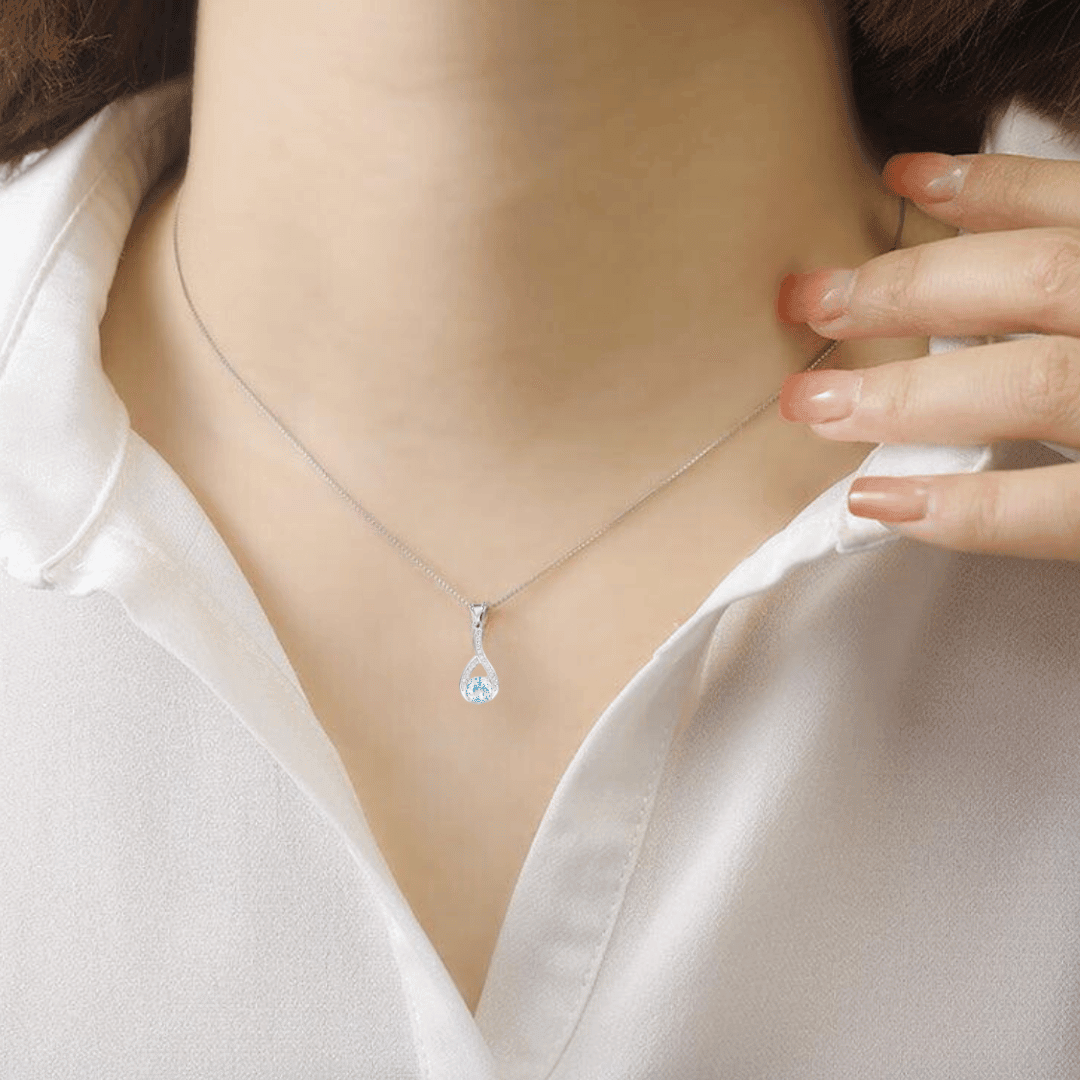 Blue Topaz Round Pendant Necklace - Sterling Silver 925 Women's Jewelry Gift for Birthday, Anniversary & Valentine's Day | Elegant Everyday Wear & Special Occasion Accessory