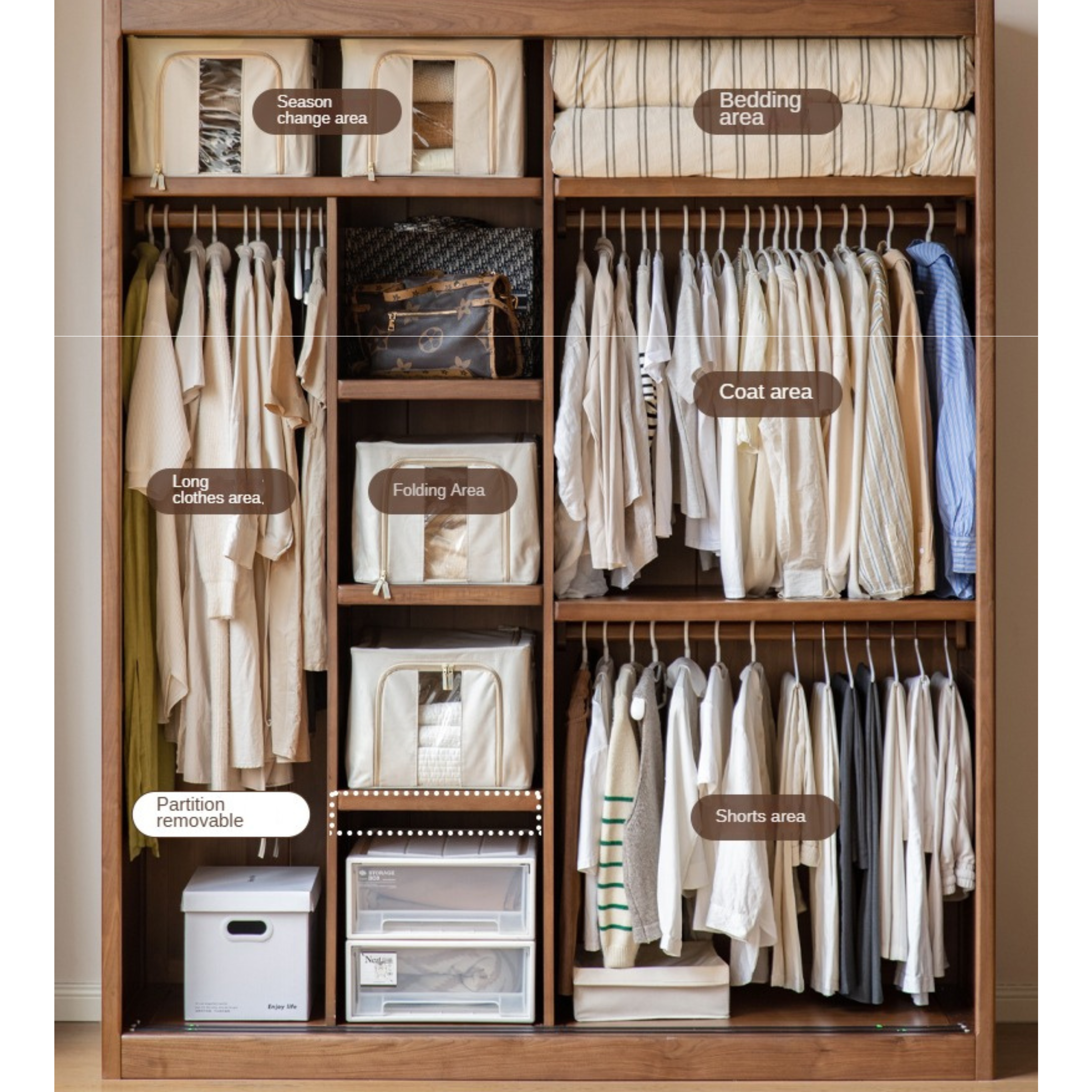 Premium Black Walnut Solid Wood Sliding Door Closet - Elegant & Durable Wardrobe Solution for Bedroom, Walk-in Closet, and Modern Home Decor