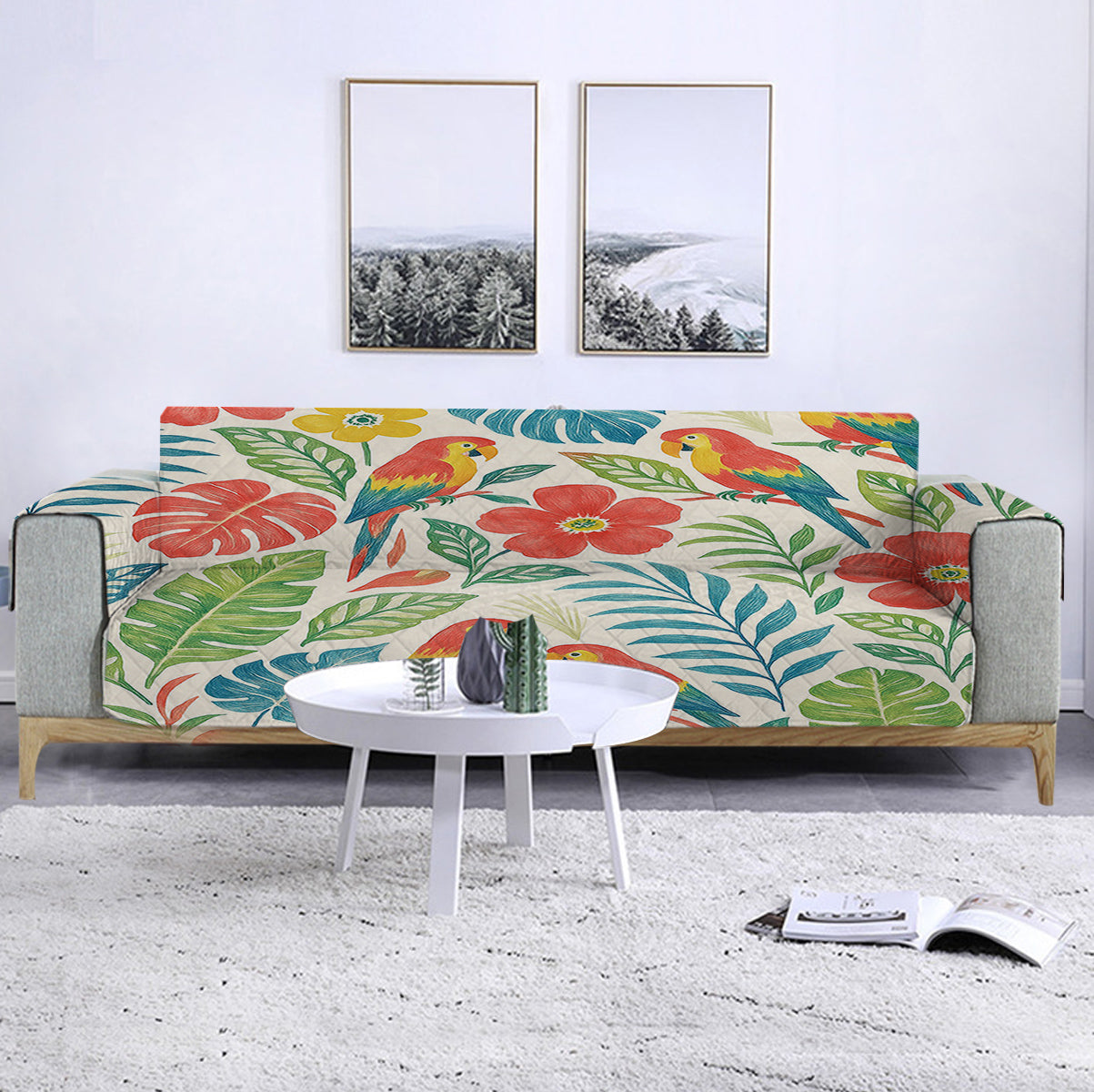 Classic Tropical Sofa Cover - Waterproof Stretchable Furniture Protector for Living Room, Patio & Outdoor Use - Easy to Clean Couch Slipcover
