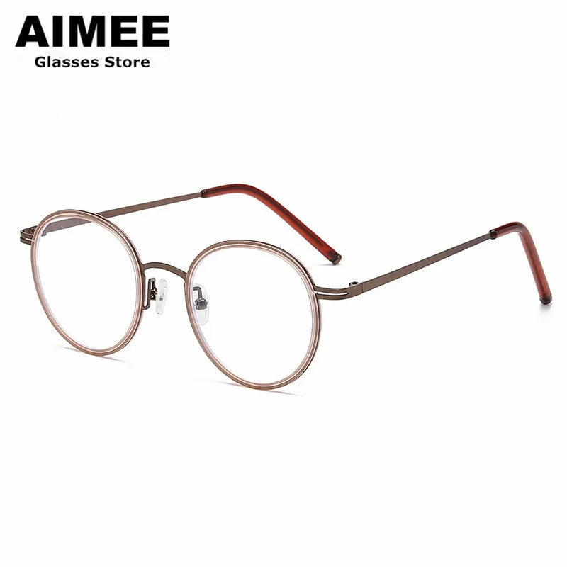 Aimee Unisex Full Rim Round Titanium Acetate Eyeglasses 6007 - Lightweight Durable Frame for Men & Women - Perfect for Reading, Working & Everyday Wear