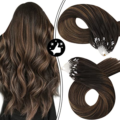Moresoo 24 Inch Micro Loop Human Hair Extensions - #2/6/2 Darkest Brown with Brown Highlights - 50g 50s Microbead Hair Extensions (100% Human Hair) for Daily Styling, Parties & Special Occasions