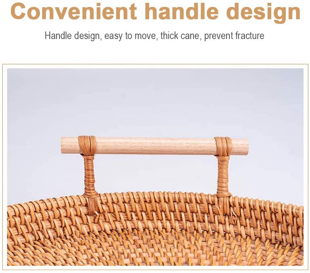 Hand-Woven Round Rattan Tray - 24cm Portable Wicker Basket with Handle for Fruit, Snacks, Breakfast Display & Storage | Perfect for Kitchen, Dining Table, Picnic & Home Decor