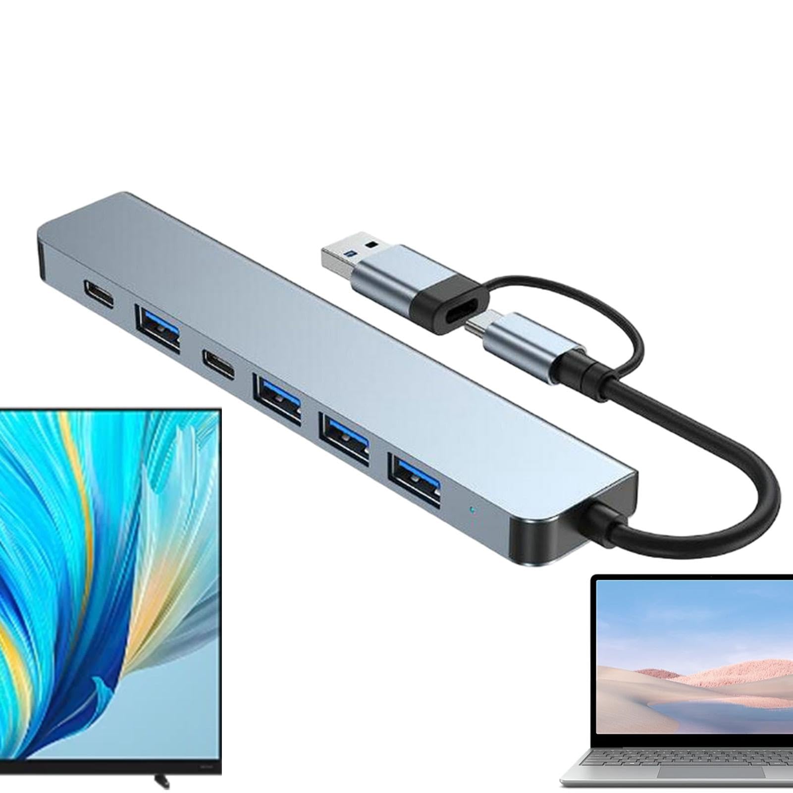 Ruwshuuk 7-in-1 USB C Hub Adapter with 5Gbps High-Speed Data Transfer, USB 3.0 Ports, HDMI, SD/TF Card Reader - Compatible with MacBook Pro, iPad, Dell, HP, Lenovo Laptops & Tablets - Perfect for Home Office, Travel & Multi-Screen Workstations