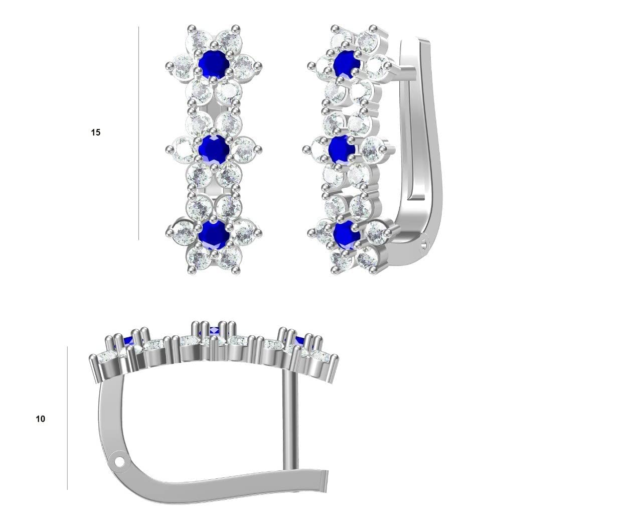 1Ct Lab-Created Blue Sapphire Flower Leverback Earrings in 14K White Gold - Perfect for Weddings, Parties & Special Occasions