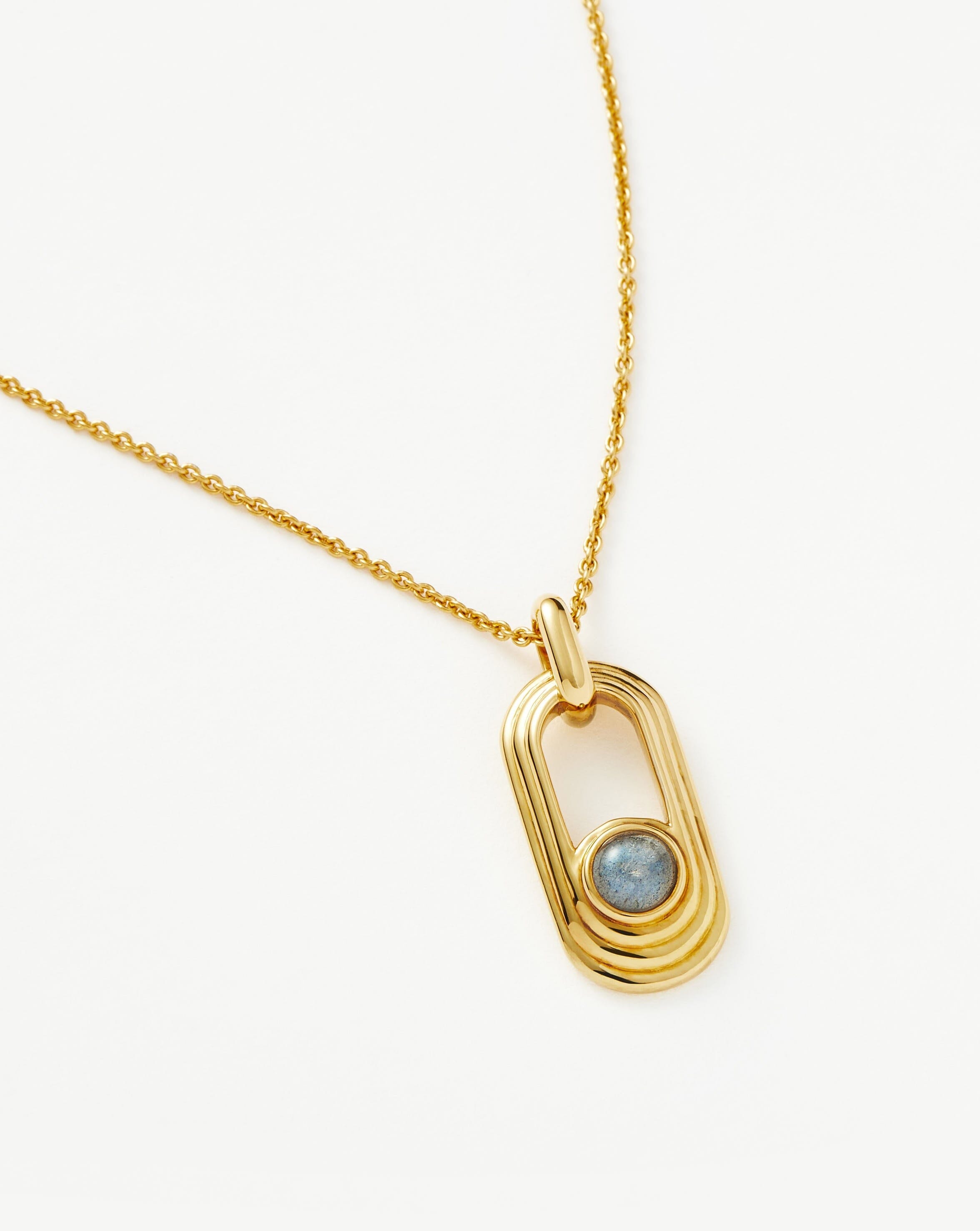 Zenyu Link Gemstone Ovate Pendant Necklace - 18k Gold Plated Labradorite Jewelry for Women | Elegant Gift for Birthday, Anniversary & Special Occasions