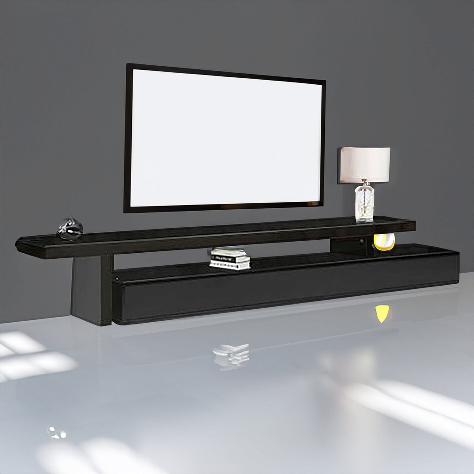 Black Glossy MDF TV Stand with 3 Storage Drawers - Extendable Entertainment Center for Living Room, Bedroom & Home Theater Setup