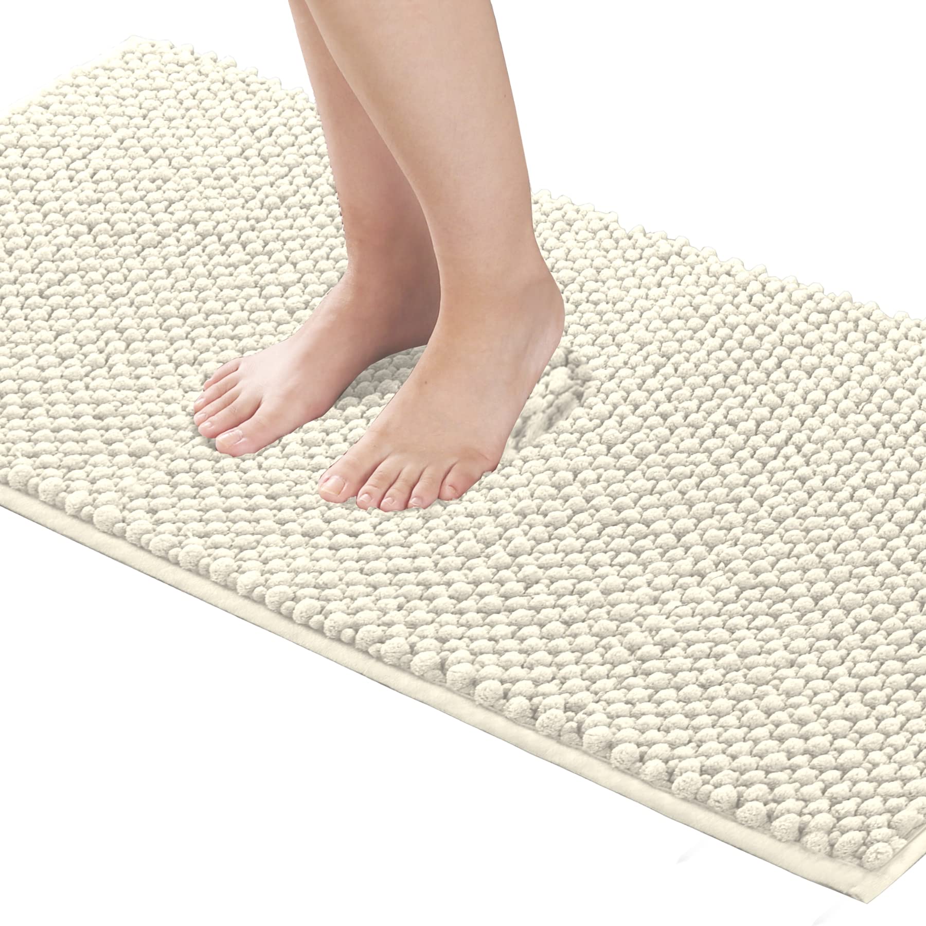 Turquoise Non-Slip Chenille Shaggy Bathroom Rug Mat - Ultra Soft & Absorbent Ivory Bath Mat for Kitchen & Bathroom - 59