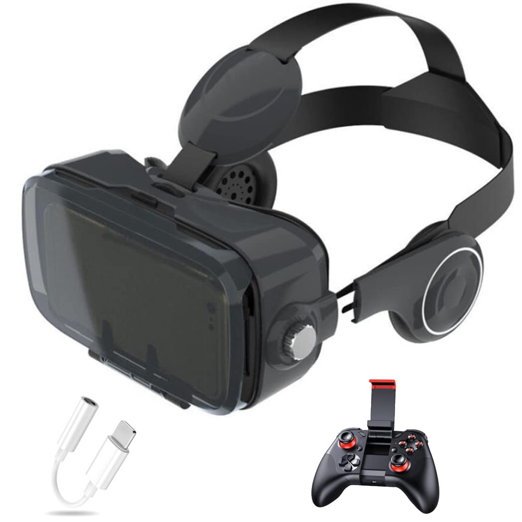 3D VR Headset with Bluetooth Controller - Compatible with iPhone 13 Pro Max/13 Pro/13/12/11, Samsung Galaxy S21, Huawei & Xiaomi Series - Immersive Virtual Reality Experience for Gaming, Movies & 360° Videos (Color: Black, Size: iOS)
