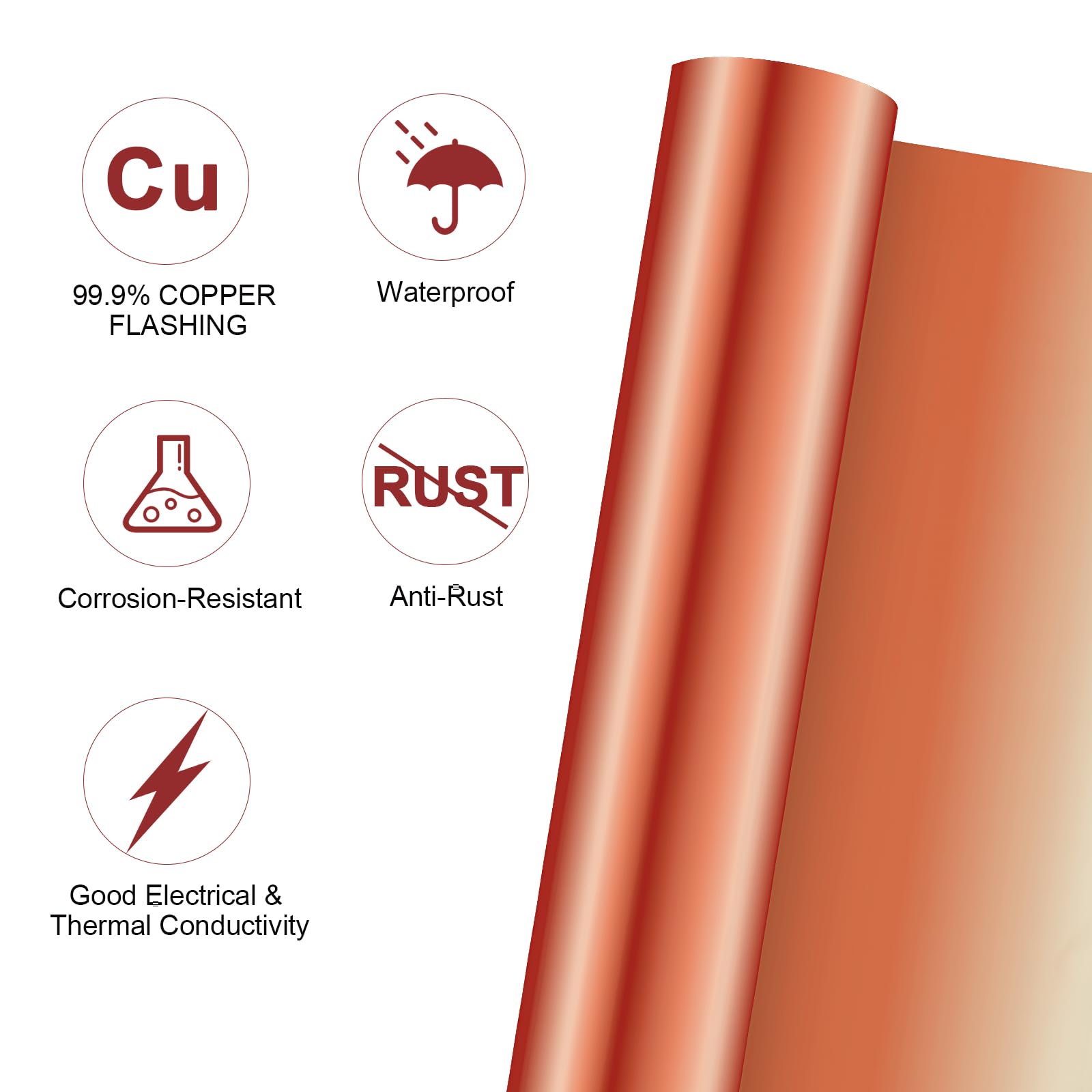 2 Pcs 99.9% Pure Copper Foil Sheet Rolls - 0.08mm x 300mm x 760mm Copper Flashing for Metal Crafting, DIY Projects, Jewelry Making & Roof Repair - High-Quality Copper Sheets for Artisans and Home Improvement