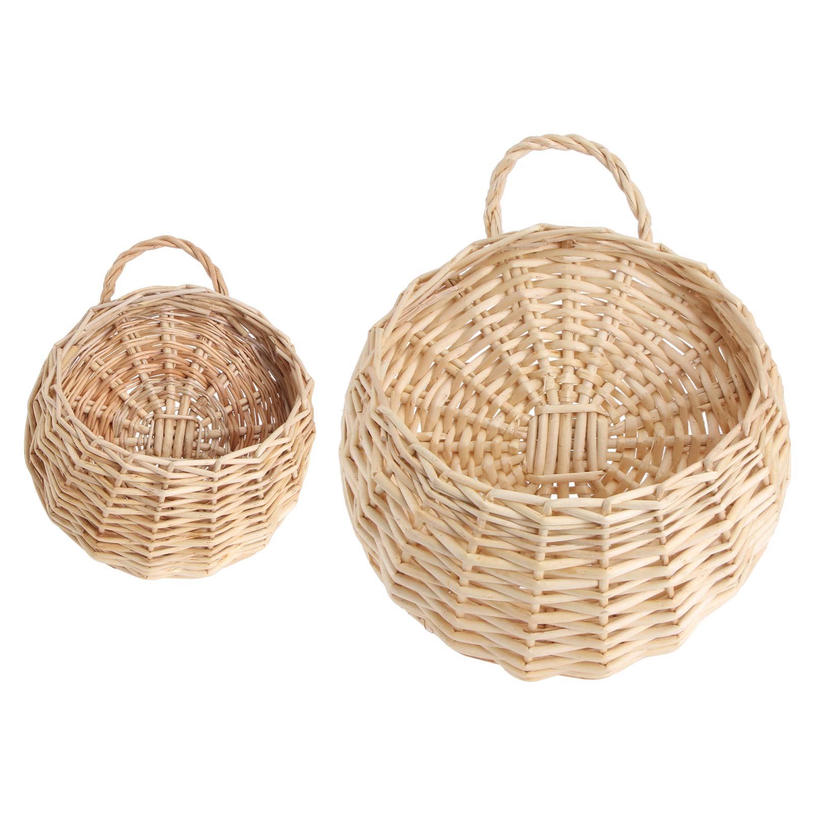 IMIKEYA 2 Pack Woven Hanging Plant Baskets - Macrame Wall Hangers for Indoor Outdoor Plants, Boho Home Decor with Wooden Basin - Perfect for Living Room, Bedroom, Patio & Garden Decor