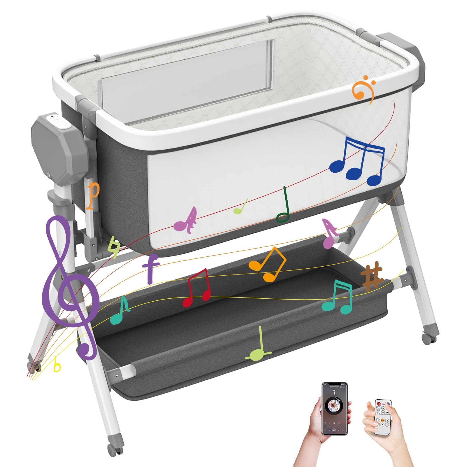 Electric Rocking Bassinet for Baby - 3 Height Adjustable Smart Baby Crib with Remote Control & 5-Speed Swing, Portable Wheels for Nursery & Bedside Use - Perfect for Newborn Sleep & Soothing