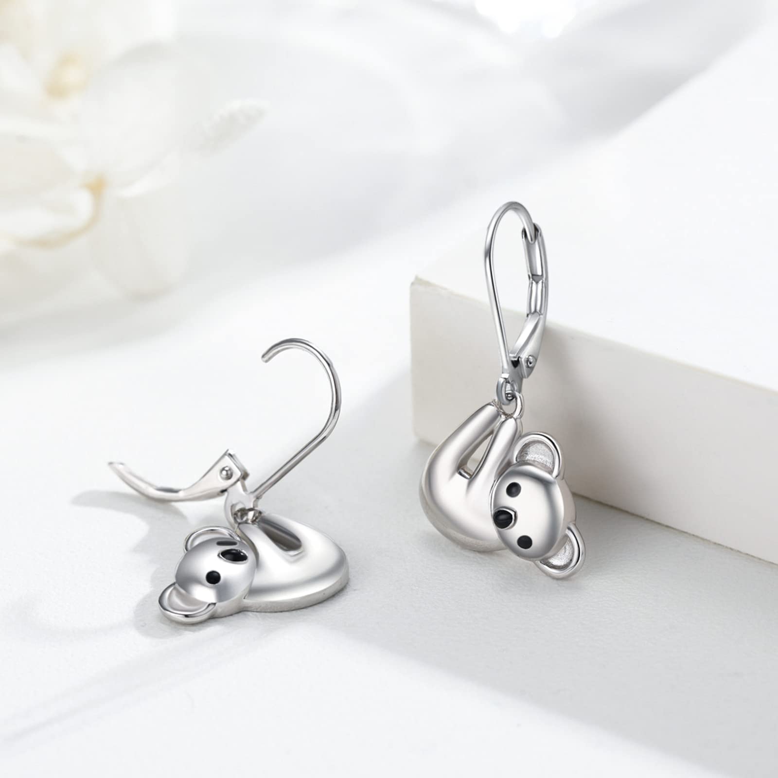 925 Sterling Silver Koala Cat Dreamcatcher Dangle Earrings for Women - Animal Leverback Jewelry for Casual Wear, Parties & Gifts
