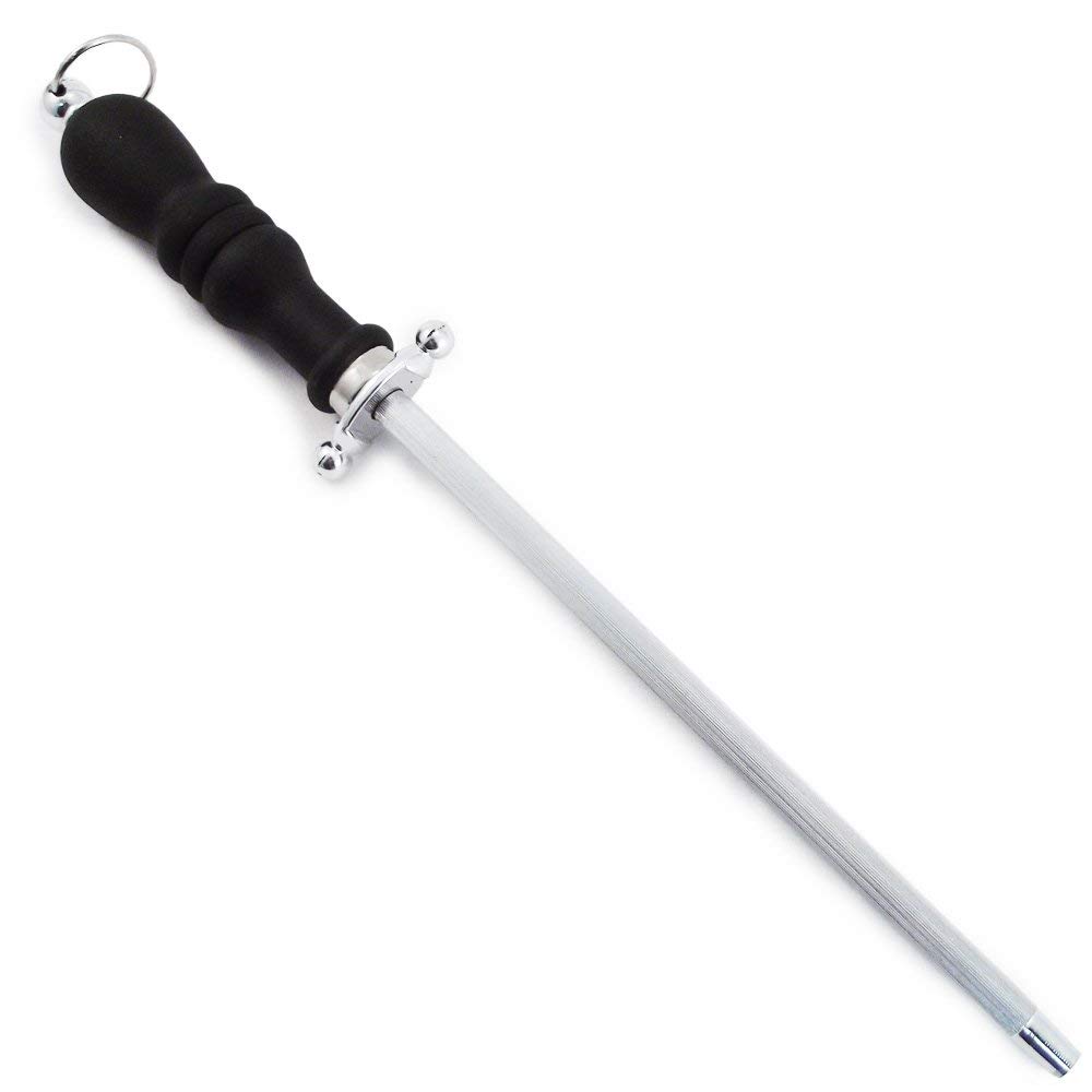 Beille 12 Inch Professional Knife Sharpening Steel Rod - High Carbon Stainless Steel Honing Rod for Kitchen Knives - Perfect for Chefs, Butchers & Home Cooks (Great for Maintaining Razor-Sharp Blades on Chef Knives, Hunting Knives & Kitchen Cutlery)