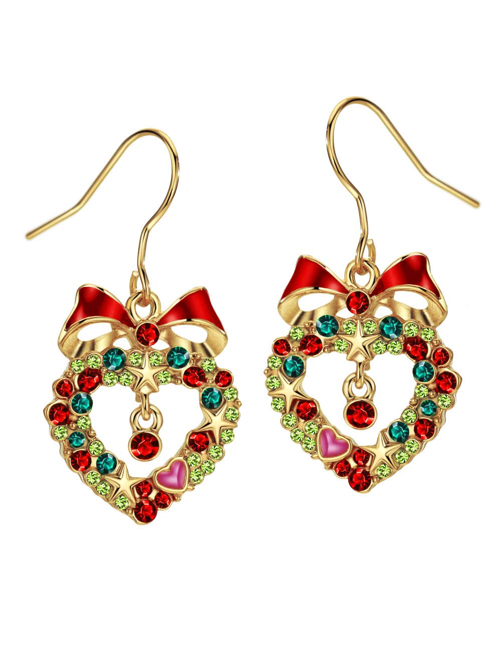 18K Gold Plated Cubic Zirconia Christmas Drop Earrings for Women - Elegant Fishhook Wreath Holiday Jewelry | Perfect for Christmas Parties, Gift Giving & Festive Occasions