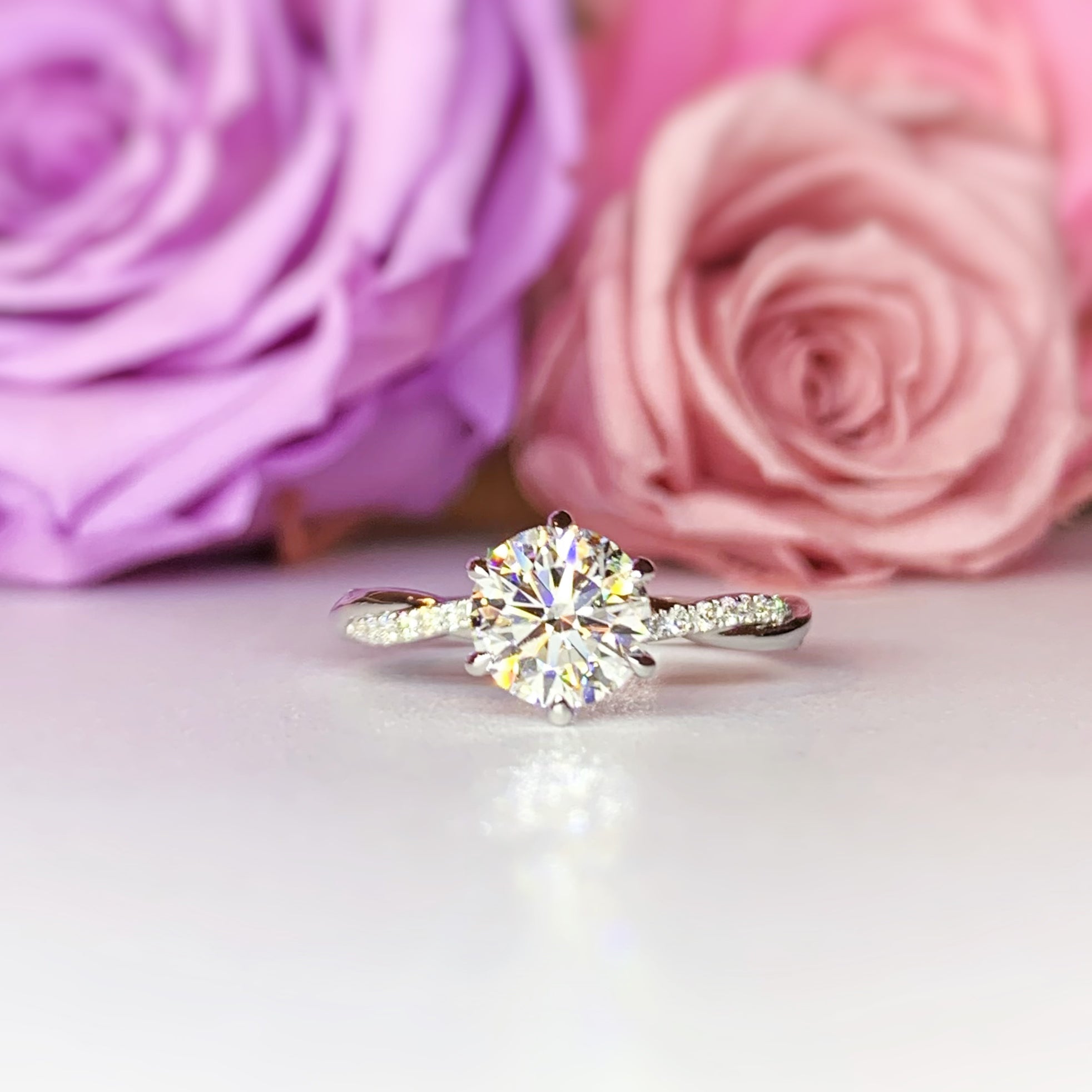 Lab Grown Diamond Twist Side Stone Engagement Ring Setting - LGR058S | Elegant Proposal Ring for Weddings & Anniversaries