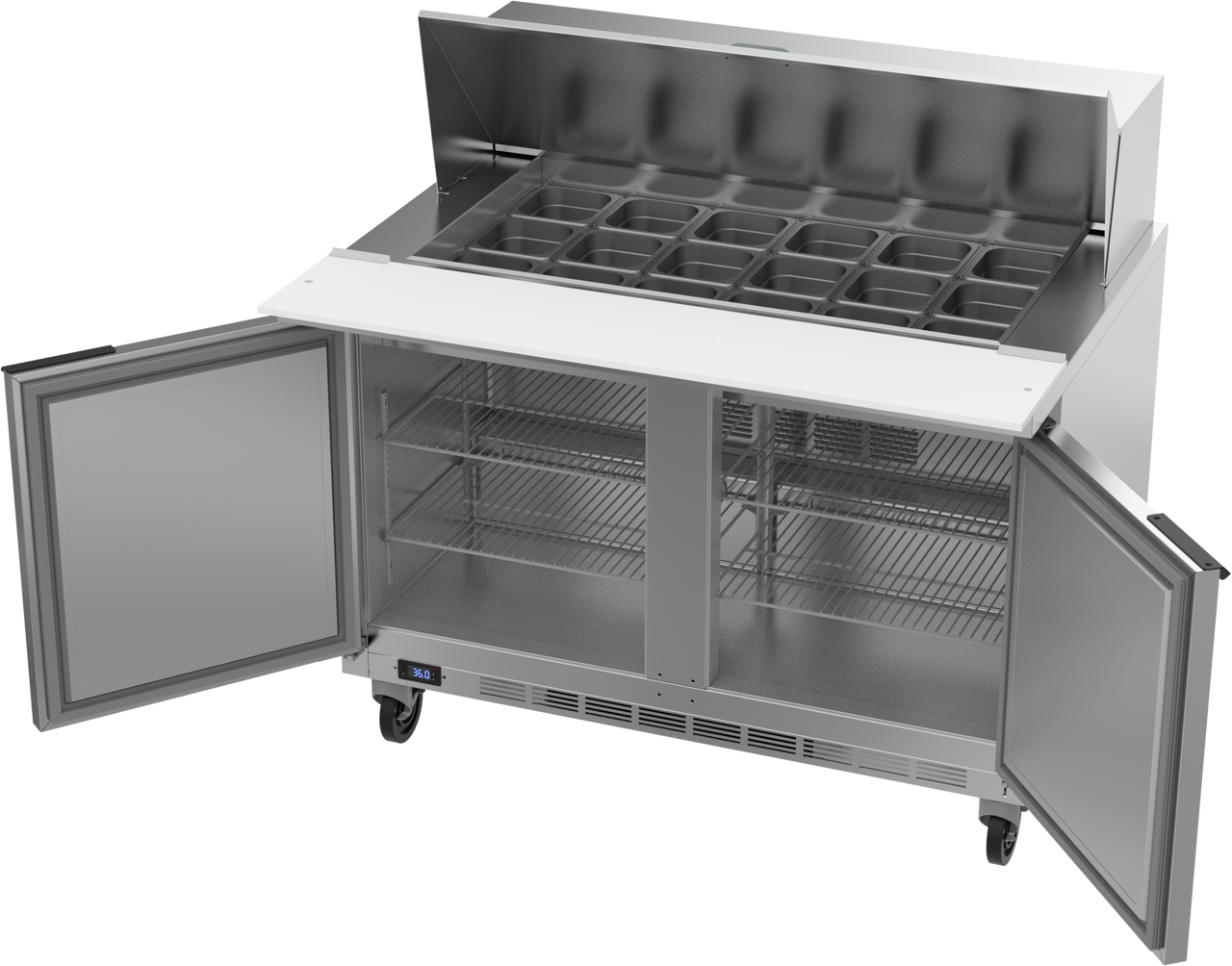 Beverage Air 48 Sandwich Salad 18 Pan Refrigerated Prep Table with 2 Doors - Commercial Kitchen Countertop for Restaurants, Delis & Cafes