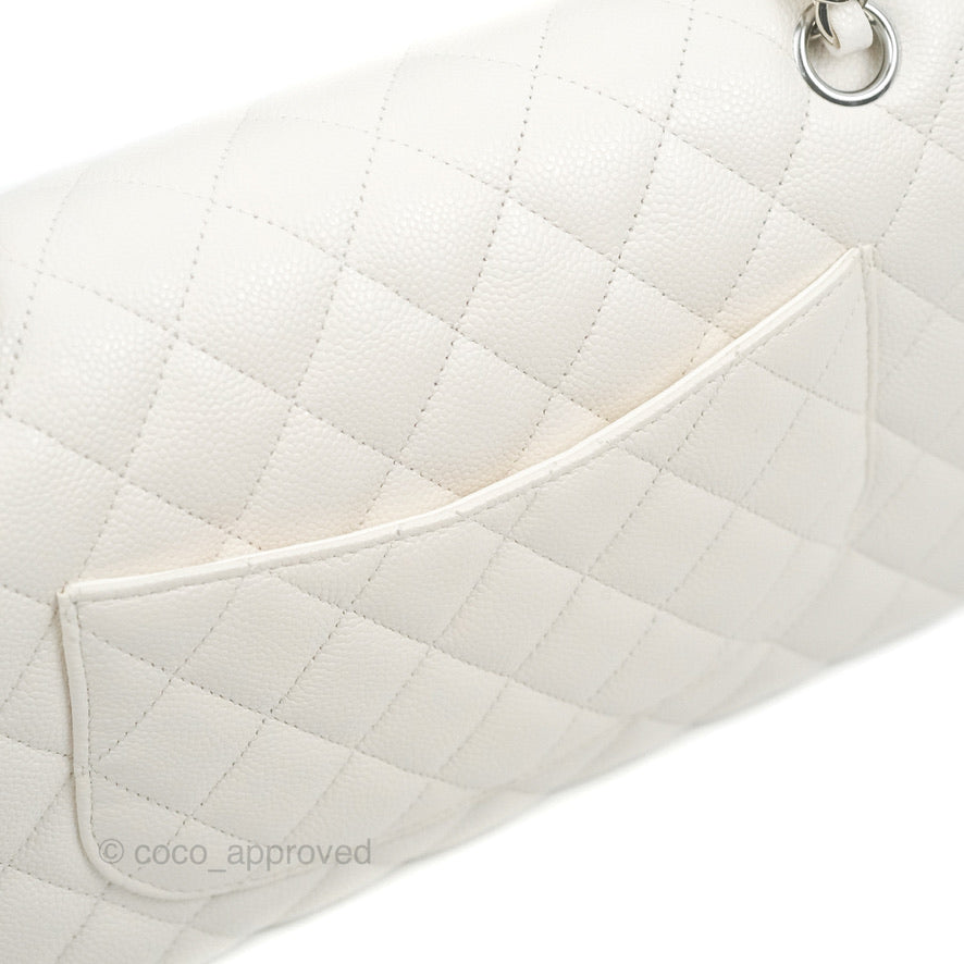 Chanel Classic Medium Double Flap Bag in White Caviar Leather with Silver Hardware - Luxury Handbag for Women, Perfect for Work, Parties & Everyday Use