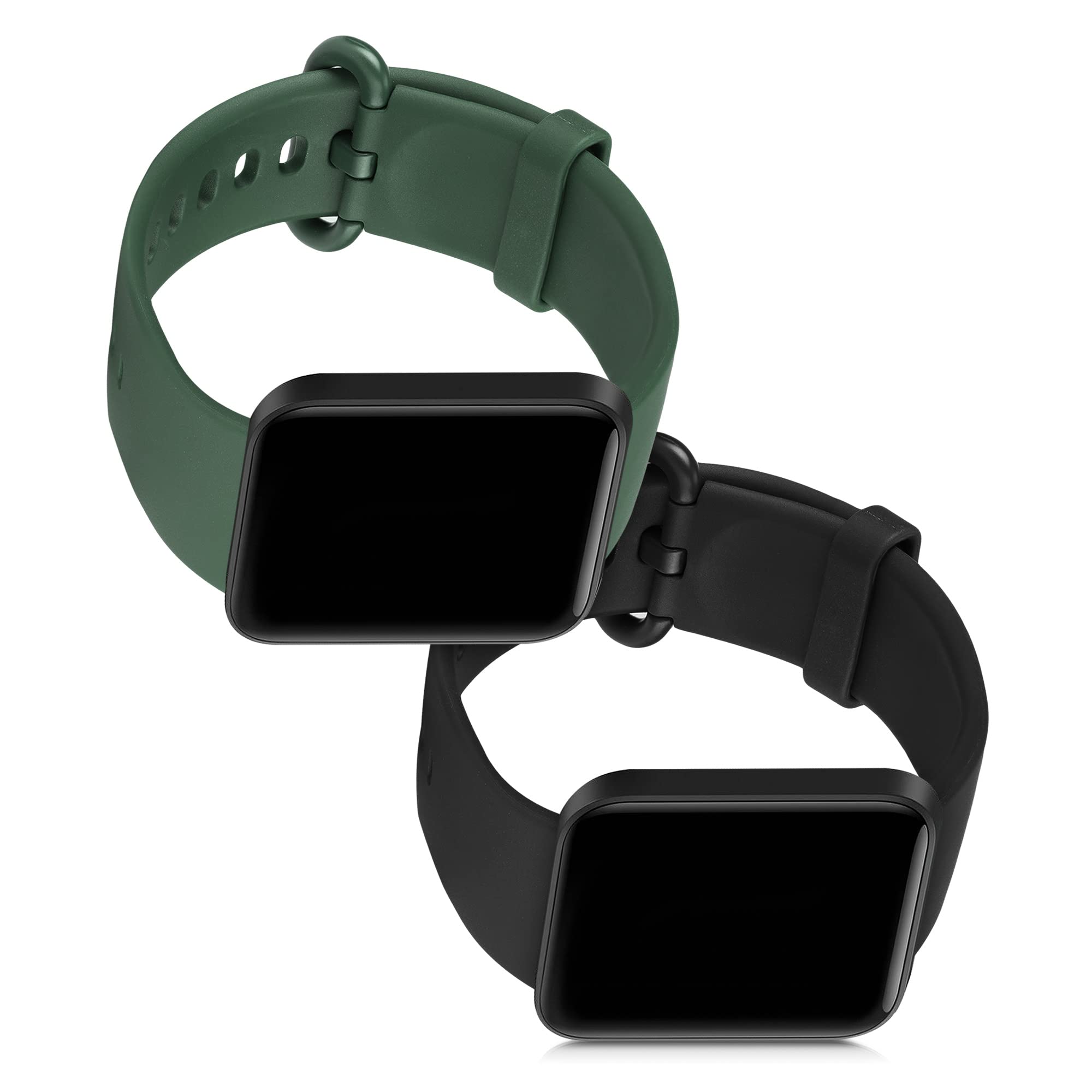 kwmobile 2-Pack Silicone Replacement Watch Straps Compatible with Xiaomi Mi Watch Lite & Redmi Watch - Soft Durable Adjustable Bands in Black & Dark Blue - Perfect for Sports, Workouts & Everyday Wear