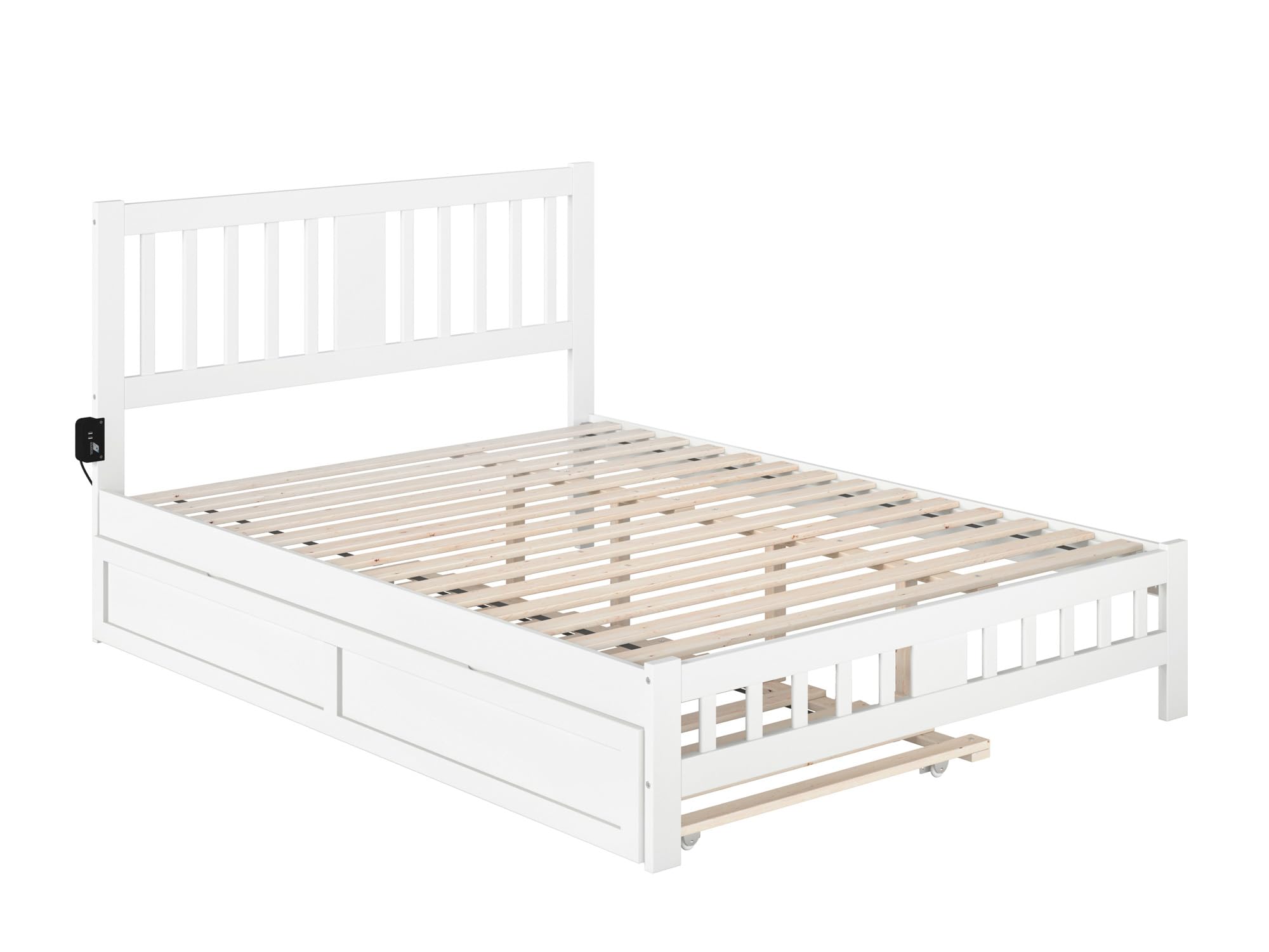 AFI Tahoe Queen Size Platform Bed with Footboard & Twin XL Trundle in White - Modern Bedroom Furniture for Guest Rooms & Small Spaces