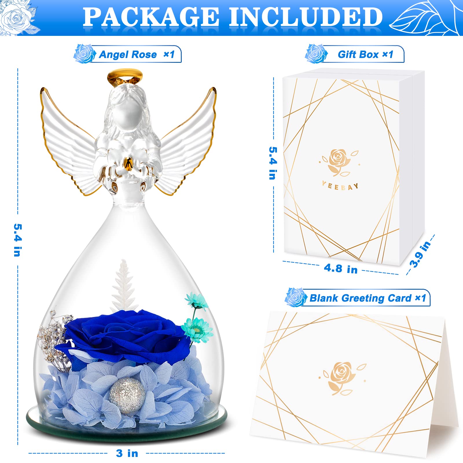 YEEBAY Preserved Rose Flower Gift Set with Angel Figurine - Perfect Birthday, Anniversary, Wedding, Valentine's, Christmas & Thanksgiving Gift for Women, Mom, Wife, Grandma - Elegant Home Decor & Romantic Present for Special Occasions