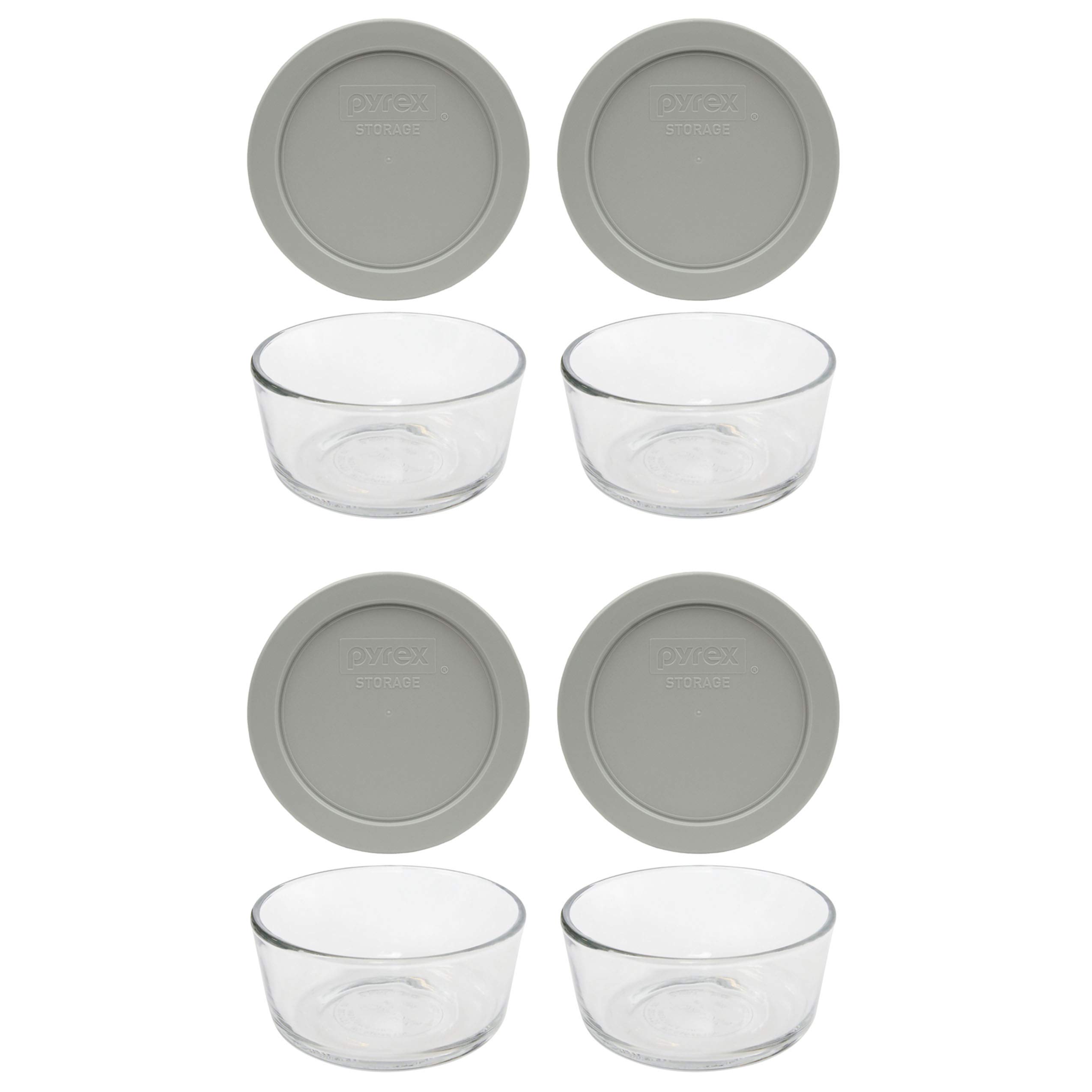 Pyrex 4-Piece Glass Food Storage Containers with 4 Jet Gray Lids - Airtight, Microwave & Oven Safe - Made in USA - Perfect for Meal Prep, Leftovers & Freezer Storage